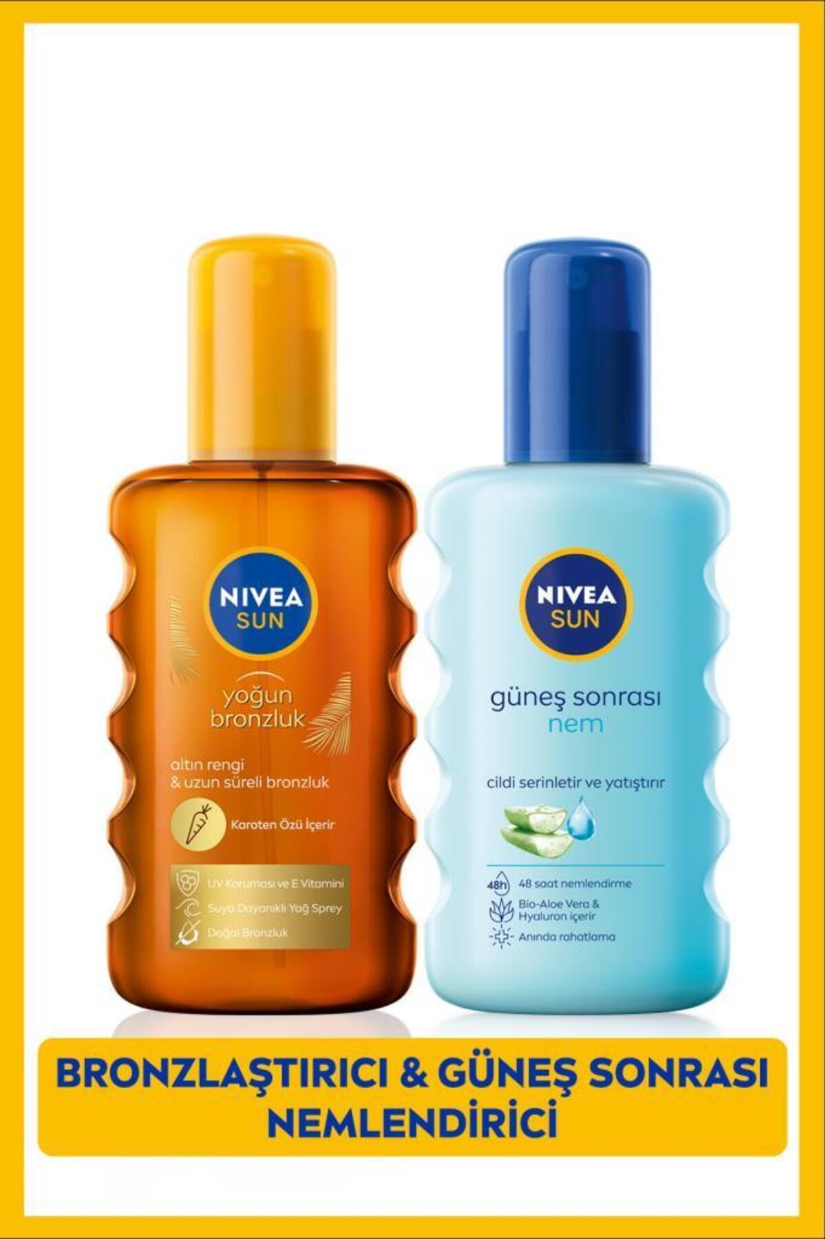 NIVEA SUN SPF6 Bronzlaştırıcı Güneş Yağı 200ml ve Güneş Sonrası Nemlendirici Vücut Spreyi 200ml, Plaj Seti
