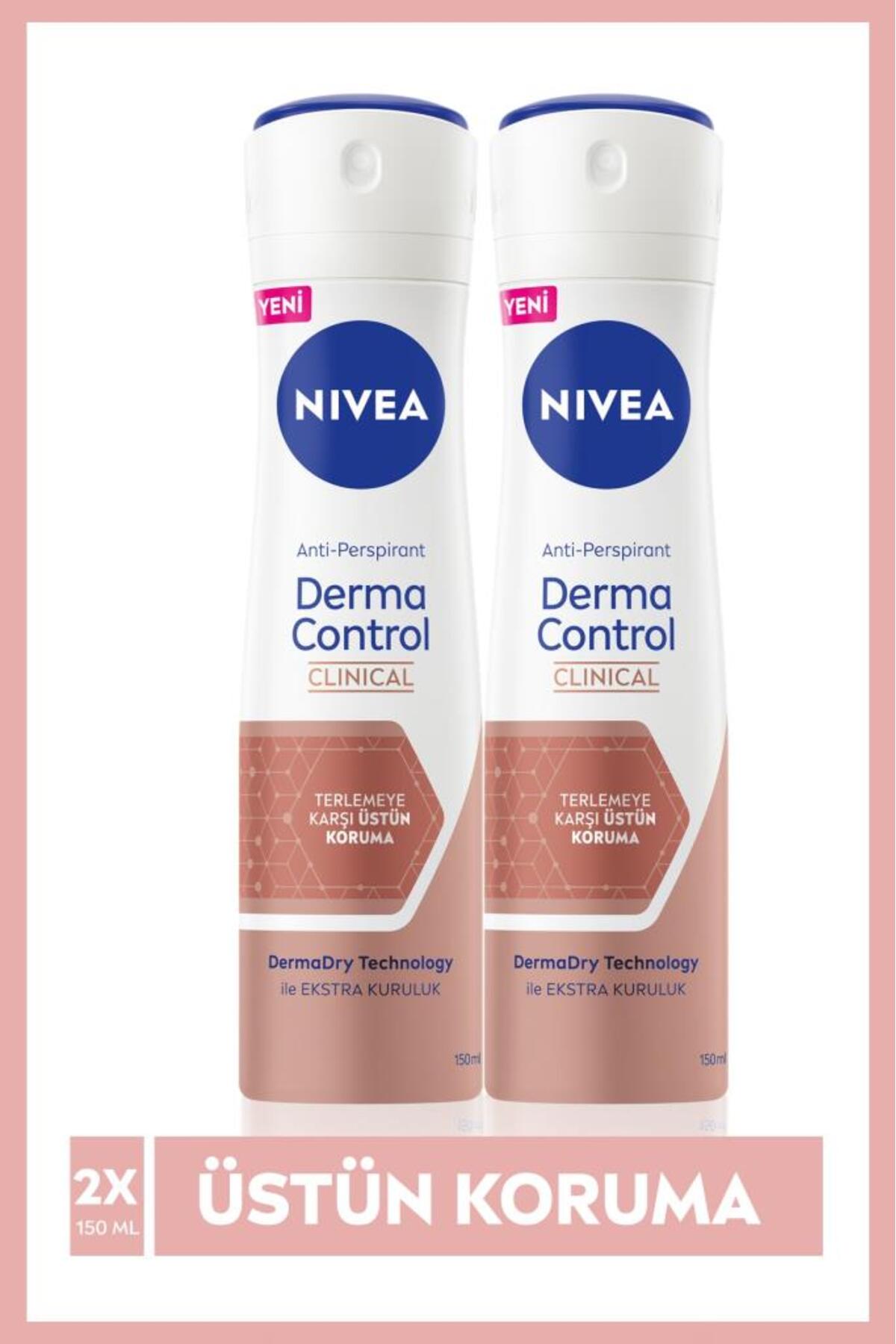 NIVEA Kadın Sprey Deodorant Derma Control Clinical 150ml, Ter Kokusuna Karşı 96 Saat Üstün Koruma, X2 Adet