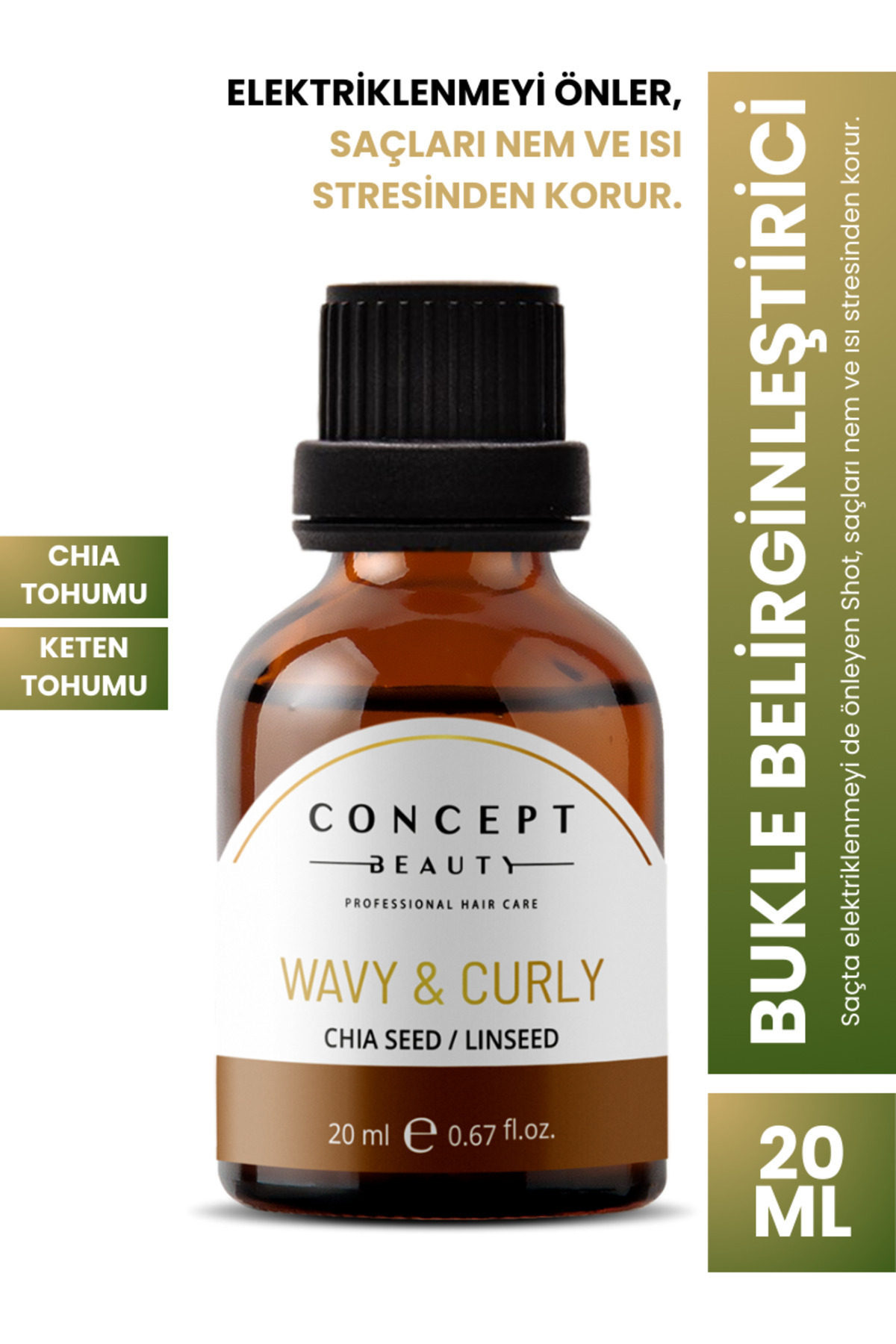 Concept Beauty Bukle Belirginleştirici Dermo Shot'ı - Chia Tohumu-keten Tohumu Özlü Saç Serumu (20ML)
