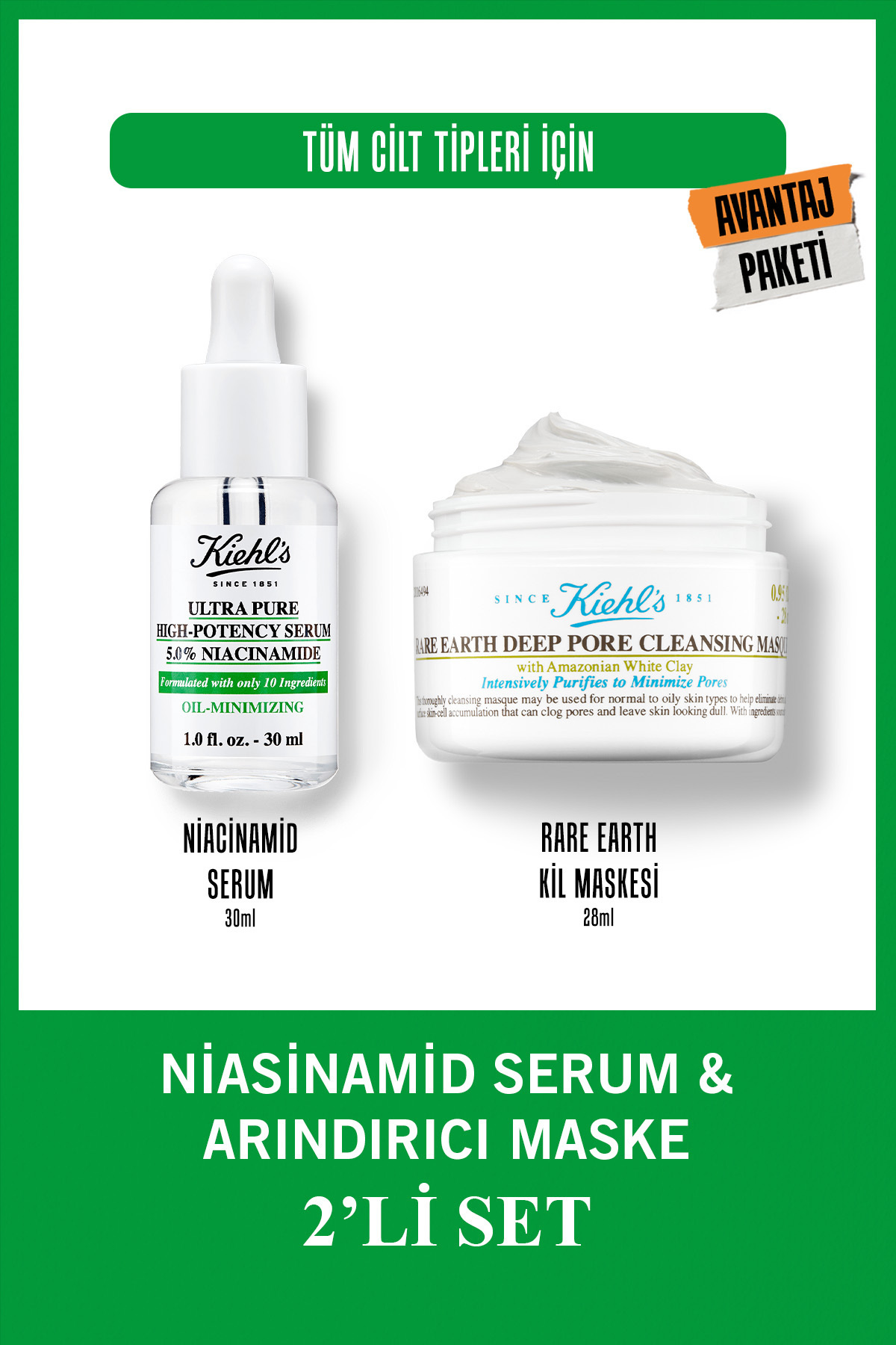 Kiehl's Ciltteki Fazla Yağ, Parlama, Cilt Kusurlarının Görünümünü Azaltıcı ve Sıkılaştırıcı Rutin Bakım Set