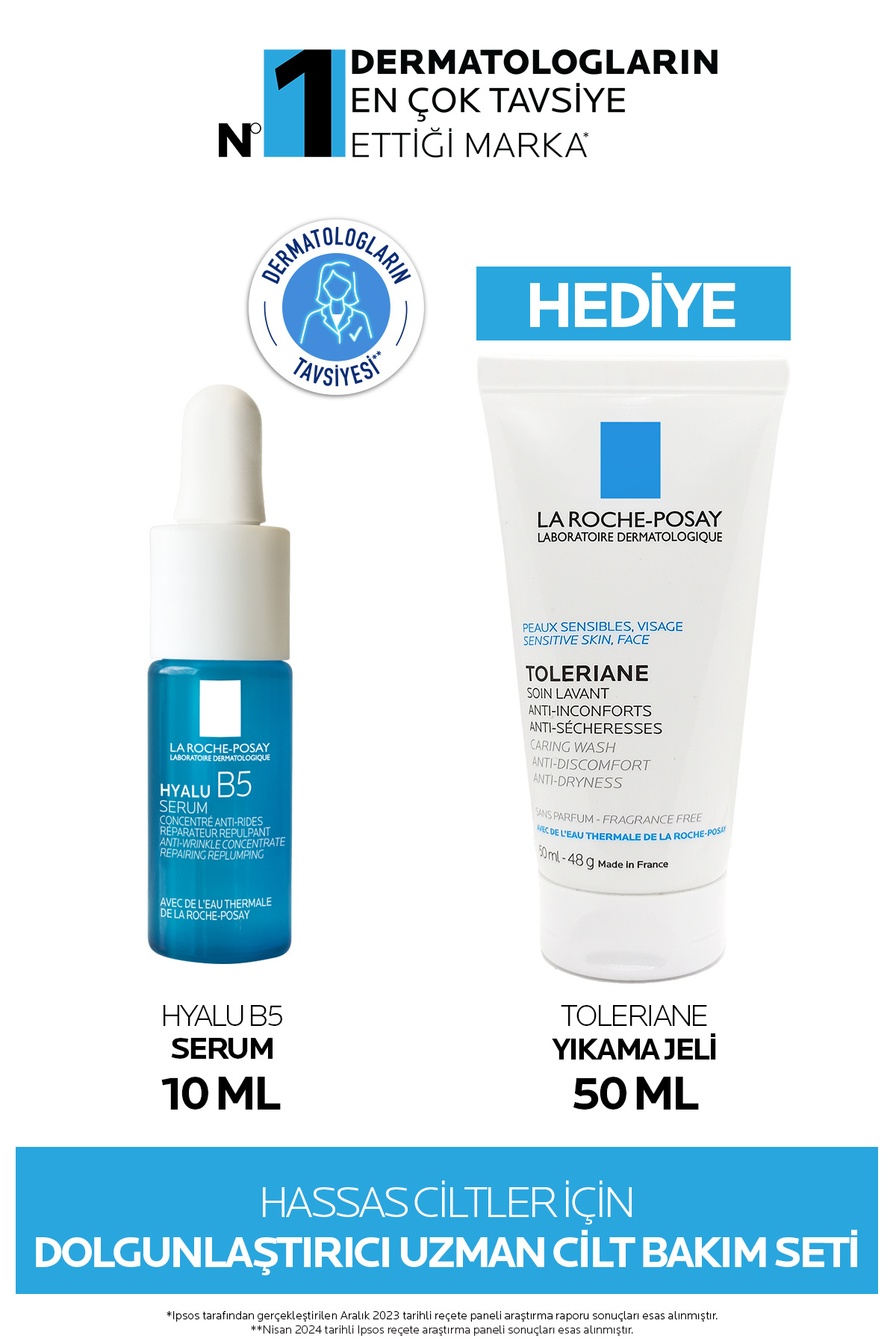 La Roche Posay Hassas Ciltler İçin Dolgunlaştırıcı Uzman Cilt Bakım Seti: Hyalu B5 Serum & Toleriane Yıkama Jeli