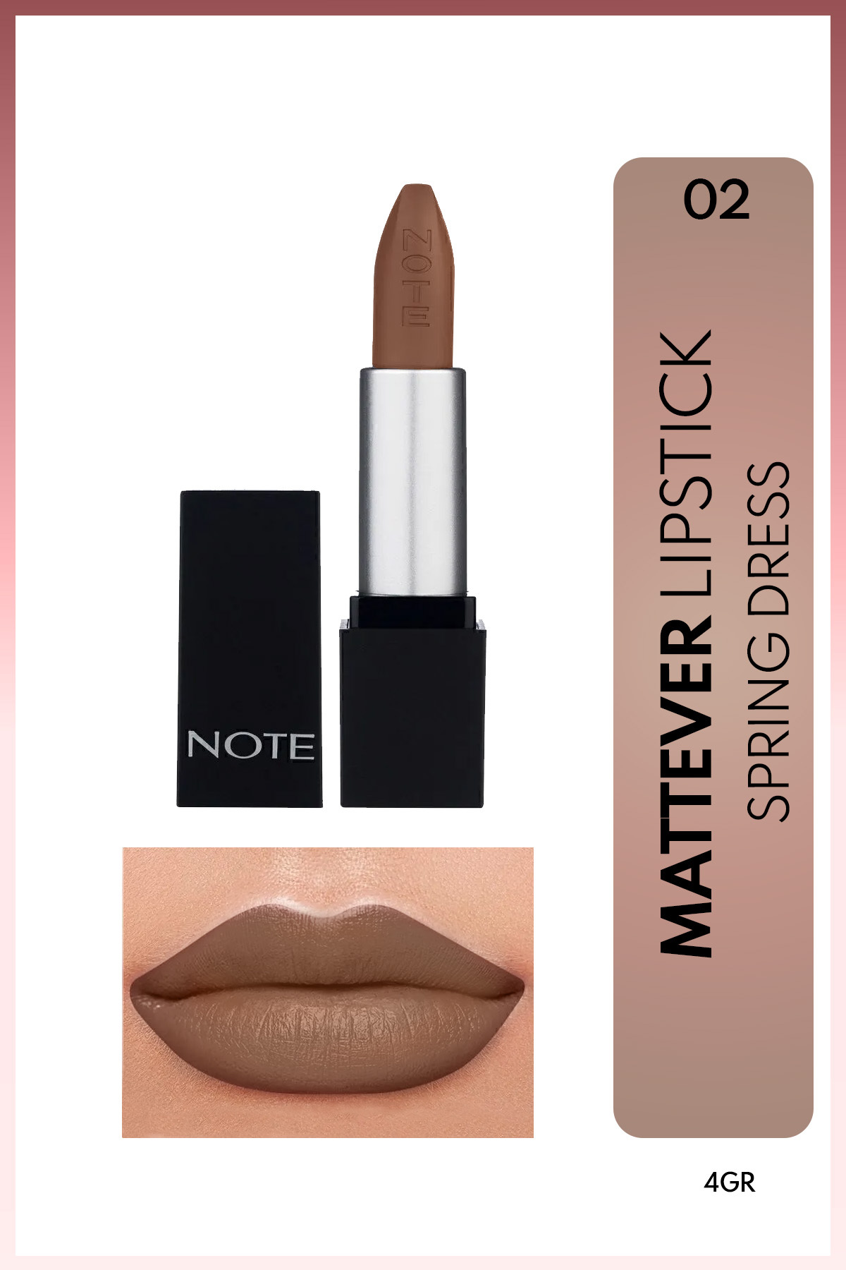 NOTE Mattever Lipstick Yarı Mat Saten Bitişli Ruj 02 Spring Dress - Kahverengi