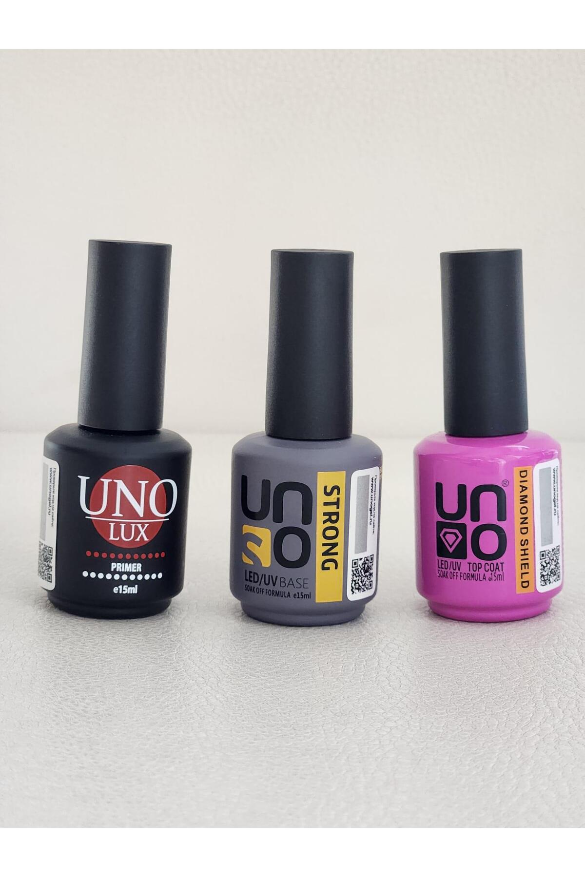 UNO GELPOLİSH Kalıcı Oje Seti Primer 15ml+ Uno Stron Base 15ml+Uno Daımond Top Coat 15ml