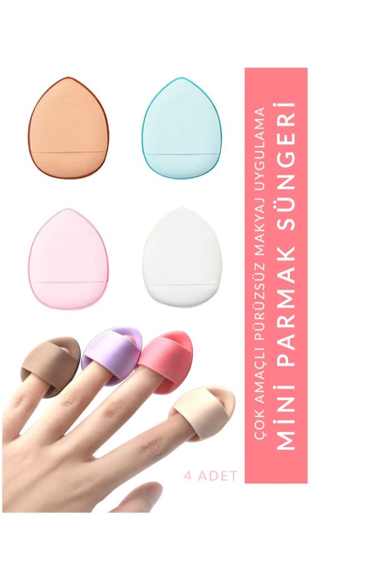 SEVRU Parmak Mini Makyaj Süngeri - Puf Kapatıcı, Allık, Pudra, Rötuş Süngeri 4 Adet