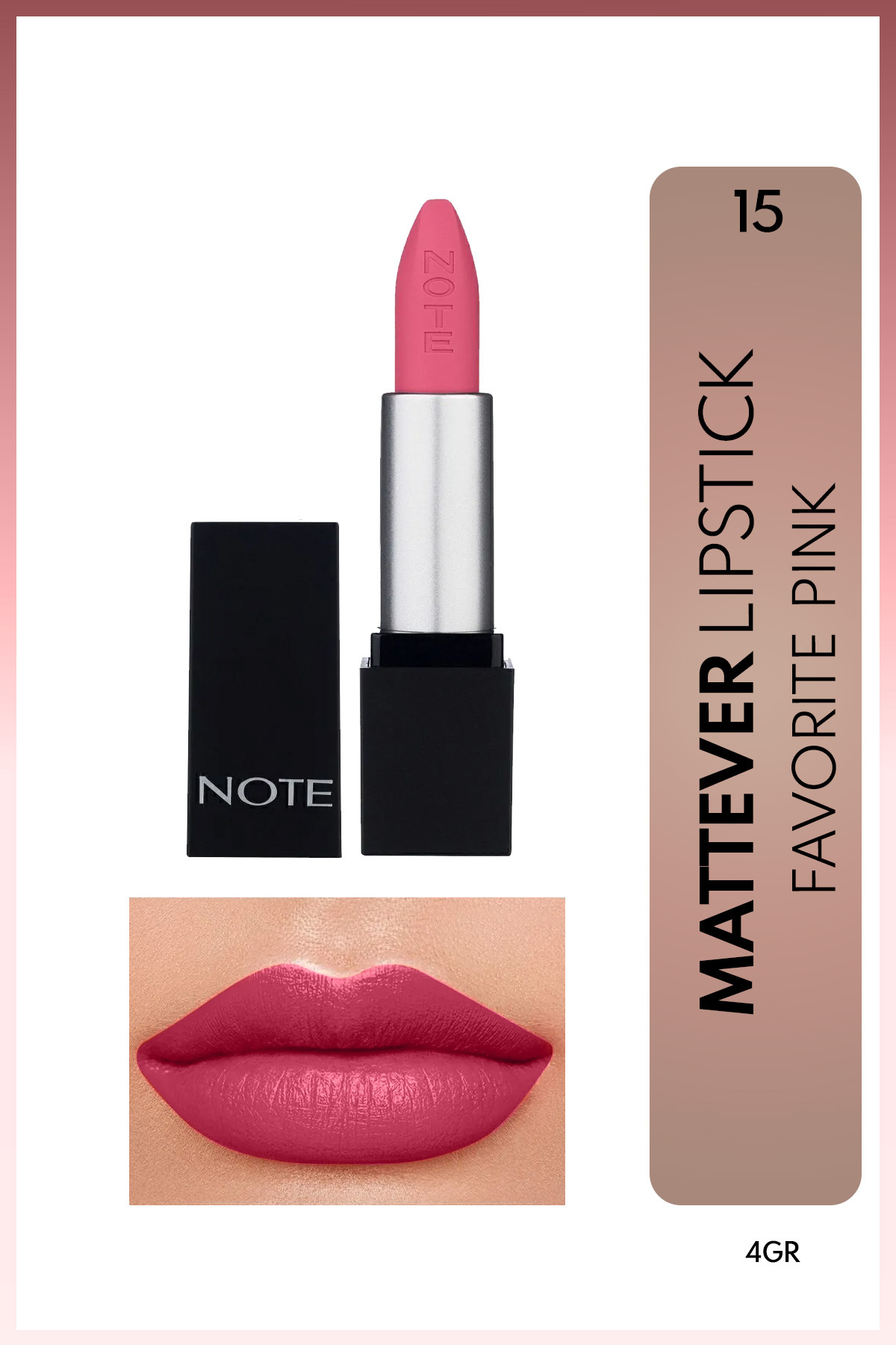 NOTE Mattever Lipstick Yarı Mat Saten Bitişli Ruj 15 Favorite Pink - Pembe