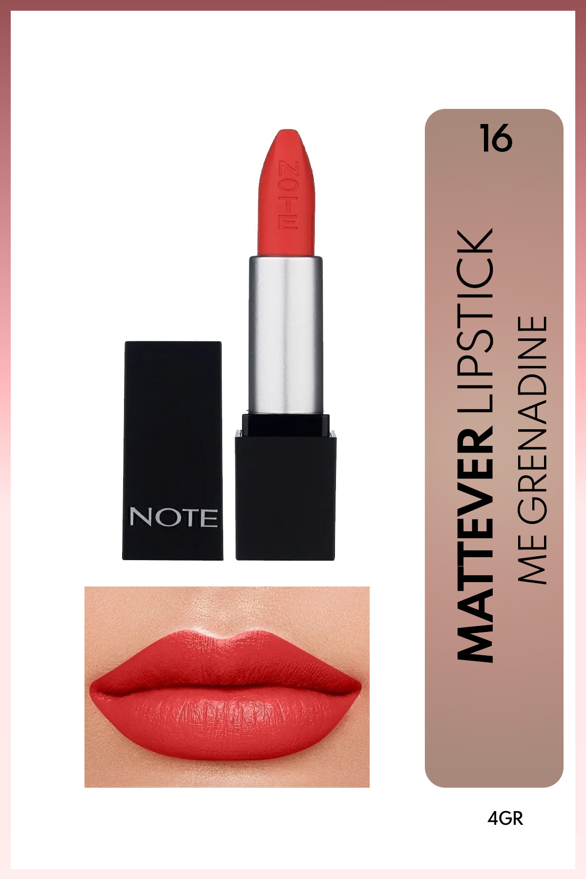 NOTE Mattever Lipstick Yarı Mat Saten Bitişli Ruj 16 Me Grenadine - Nar Çiçeği