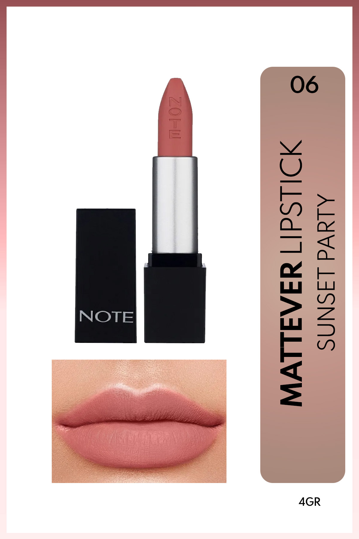 NOTE Mattever Lipstick Yarı Mat Saten Bitişli Ruj 06 Sunset Party - Pembe