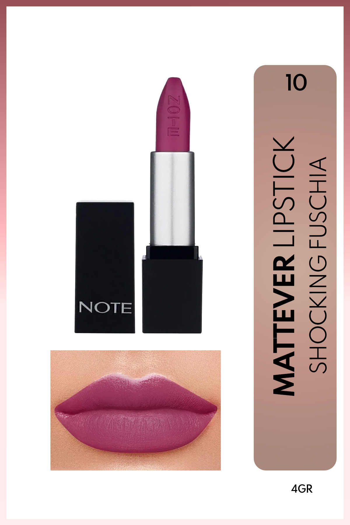 NOTE Mattever Lipstick Yarı Mat Saten Bitişli Ruj 10 Shocking Fuschia - Mor