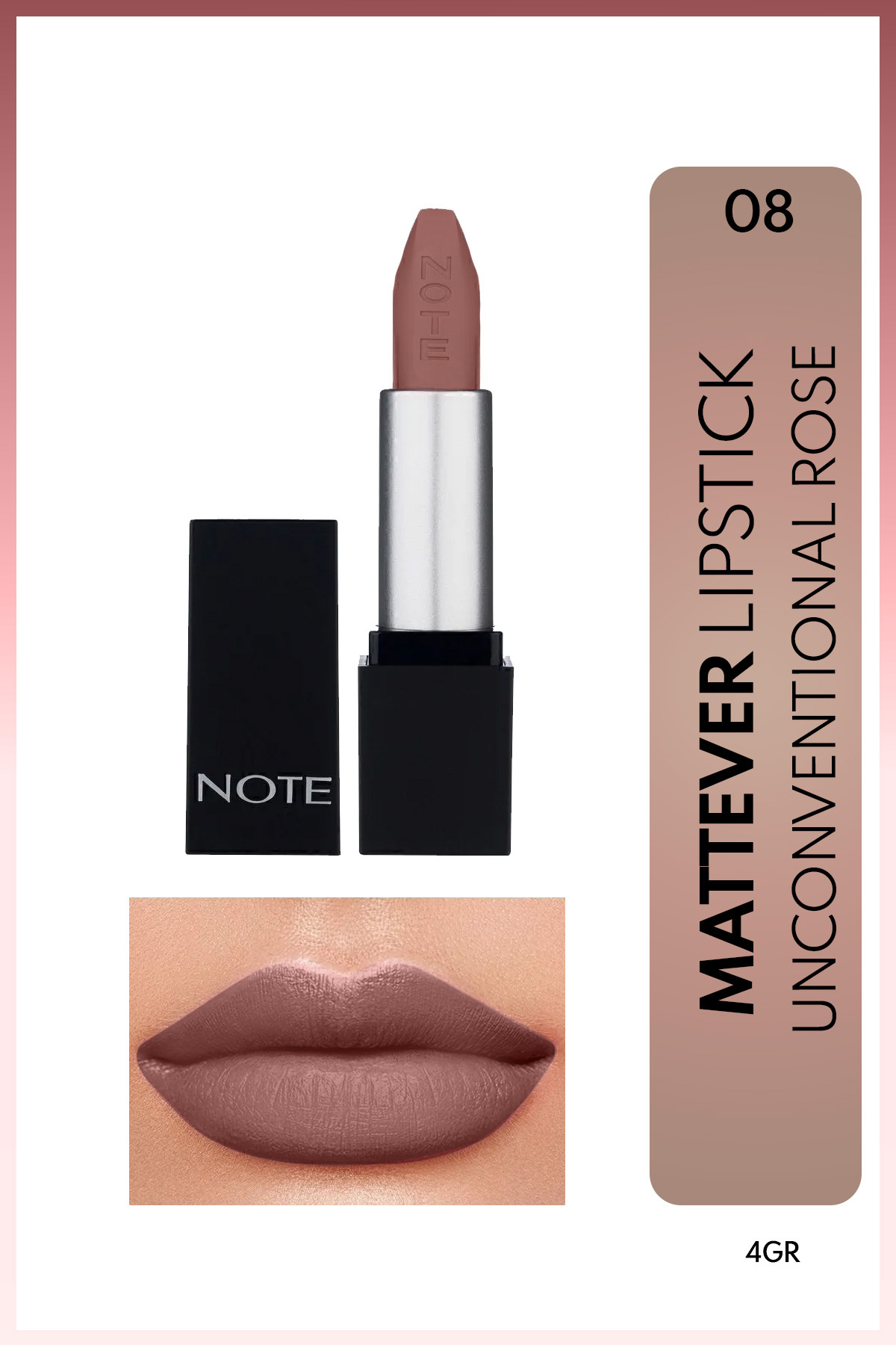 NOTE Mattever Lipstick Yarı Mat Saten Bitişli Ruj 08 Unconventional Rose - Koyu Nude