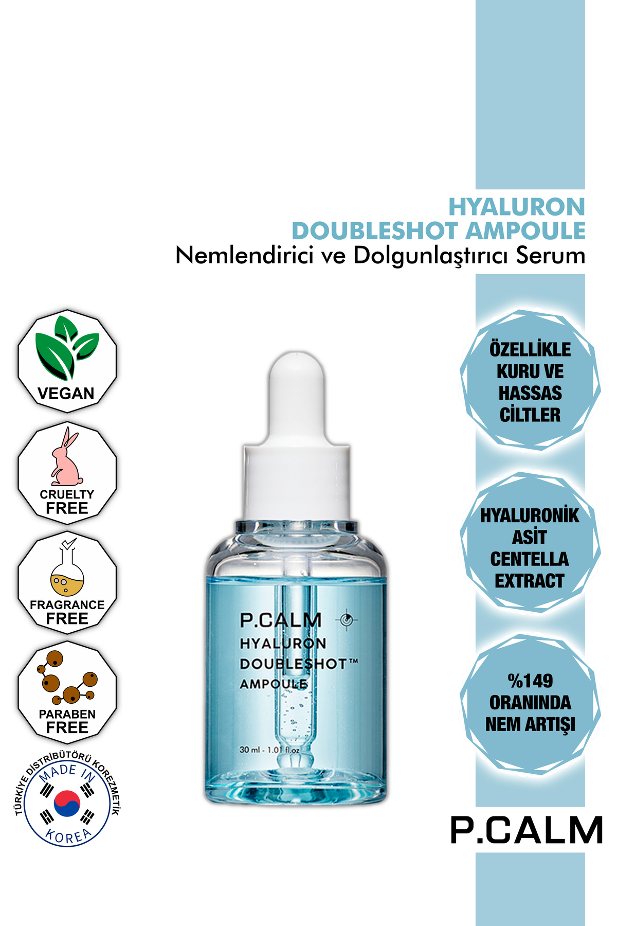 P Calm P.calm Hyaluronik Asit Ve Centella Içeren Nemlendirici, Dolgunlaştırıcı Doubleshot Serum 30ml
