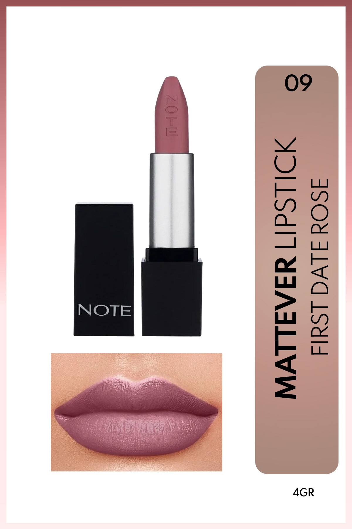 NOTE Mattever Lipstick Yarı Mat Saten Bitişli Ruj 09 First Date Rose - Pembe Nude