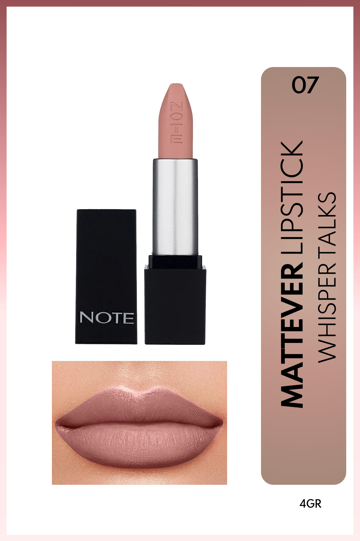 NOTE Mattever Lipstick Yarı Mat Saten Bitişli Ruj 07 Whisper Talks - Nude