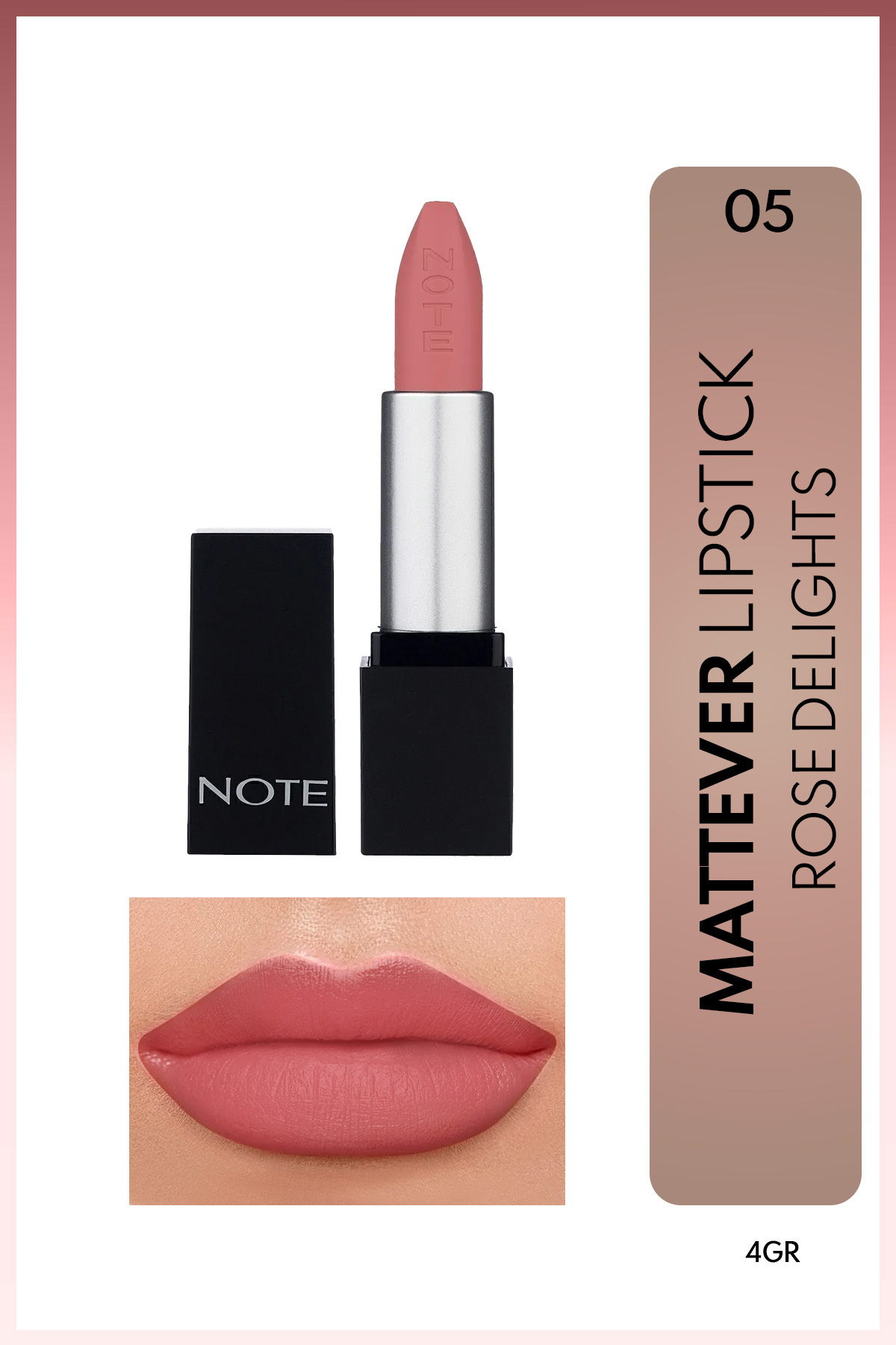 NOTE Mattever Lipstick Yarı Mat Saten Bitişli Ruj 05 Rose Delights - Pembe