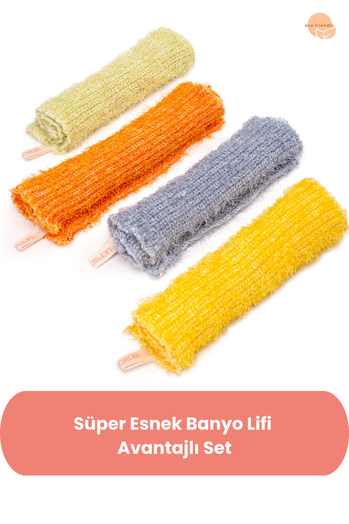 LET'SCRUB Süper Esnek Banyo Lifi Seti 4 Adet El Yapımı Banyo Lifi Tüm Cilt Tiplerine Uygun 20x30 Cm ±5