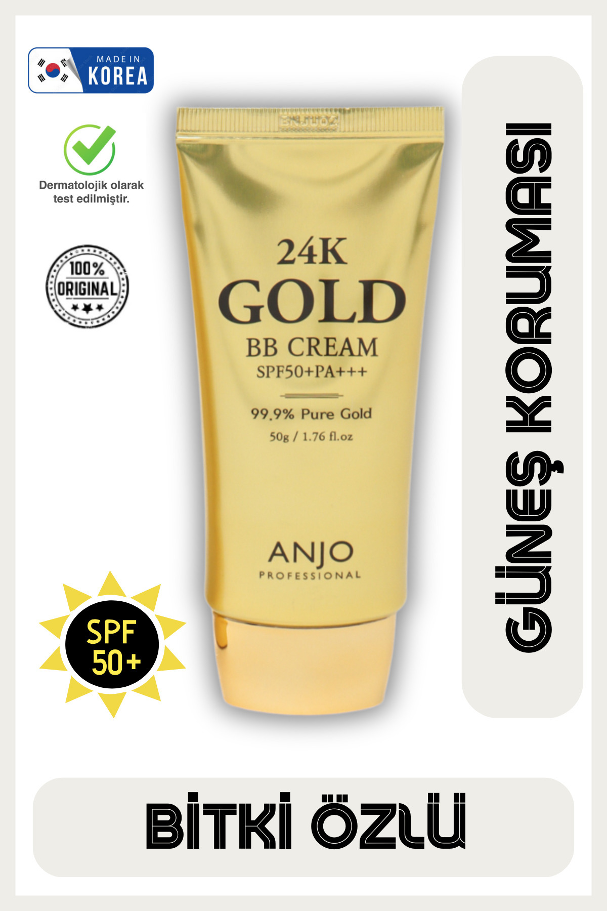 ANJO PROFESSIONAL Altin Özlü Güneş Korumali Yüksek Kapatici Kore Bb Krem Spf 50 Pa 50g Ikore