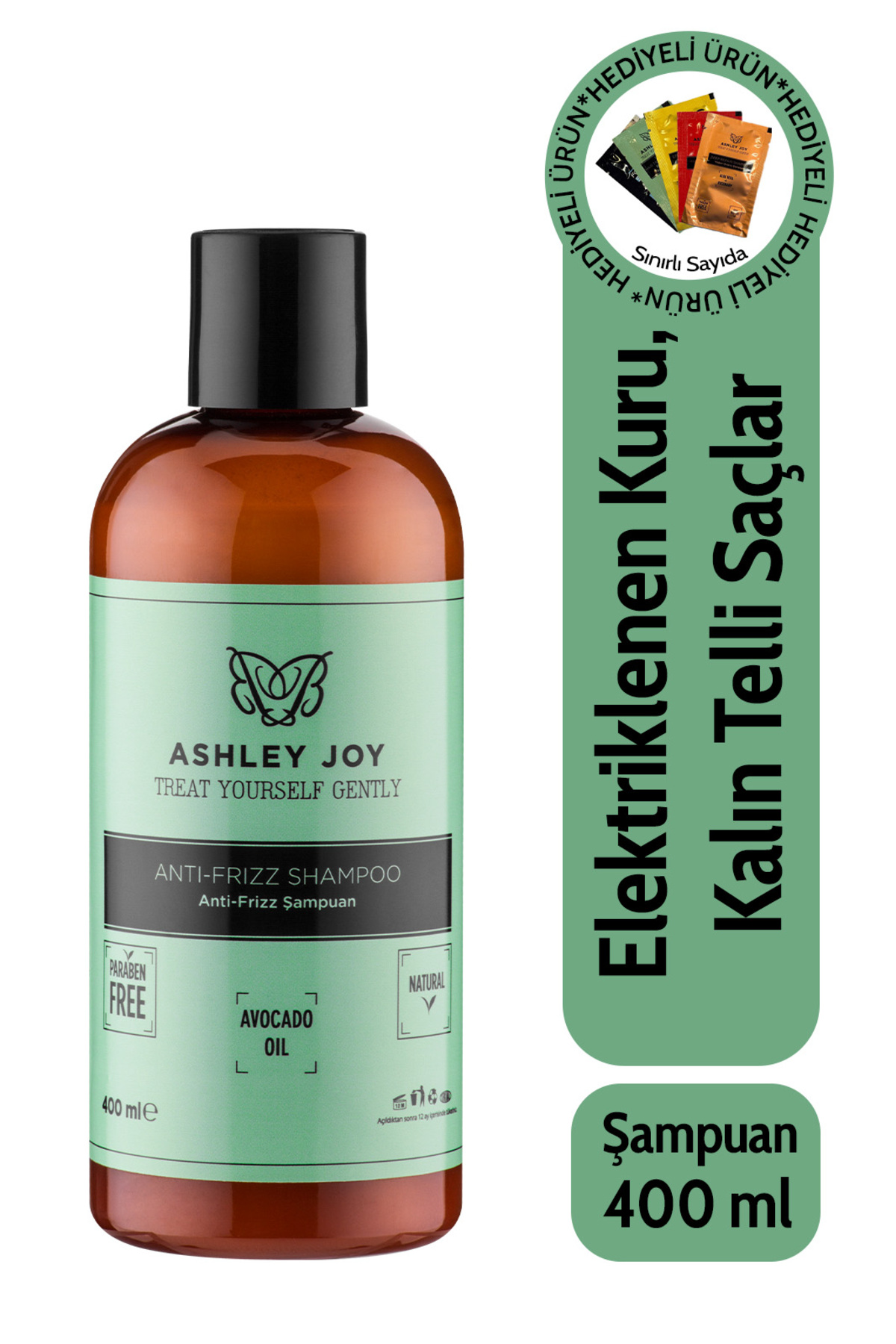 ASHLEY JOY Kabaran Saçlar Için Avokado Yağı Nemlendirici Elektriklenme Karşıtı Antifrizz Şampuan 400ml