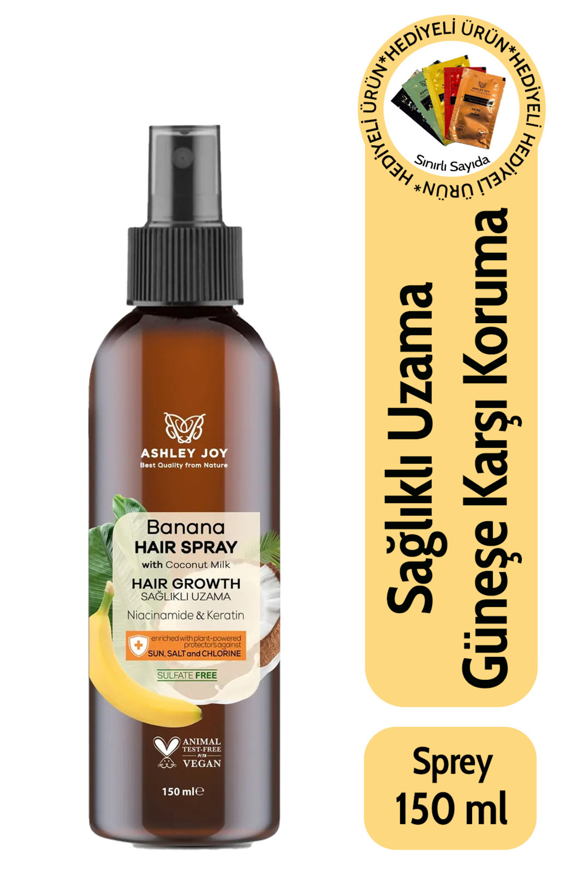 ASHLEY JOY Hızlı Uzamaya Yardımcı Keratin Içeren Uv Klora Karşı Koruma Banana Saç Spreyi 150 ml