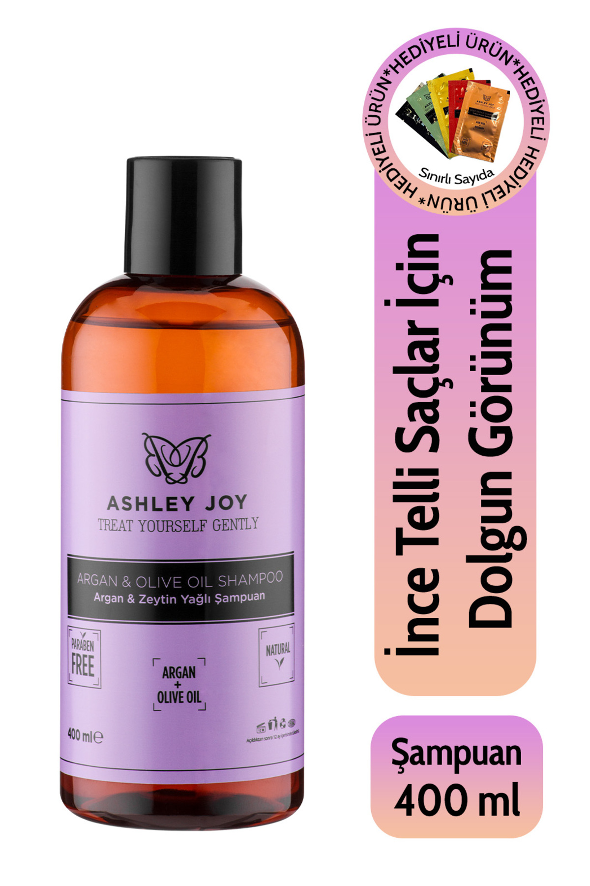 ASHLEY JOY Ince Telli Saçlar Için Argan & Zeytinyağlı Ağırlaştırmayan Bakım Şampuan 400 ml