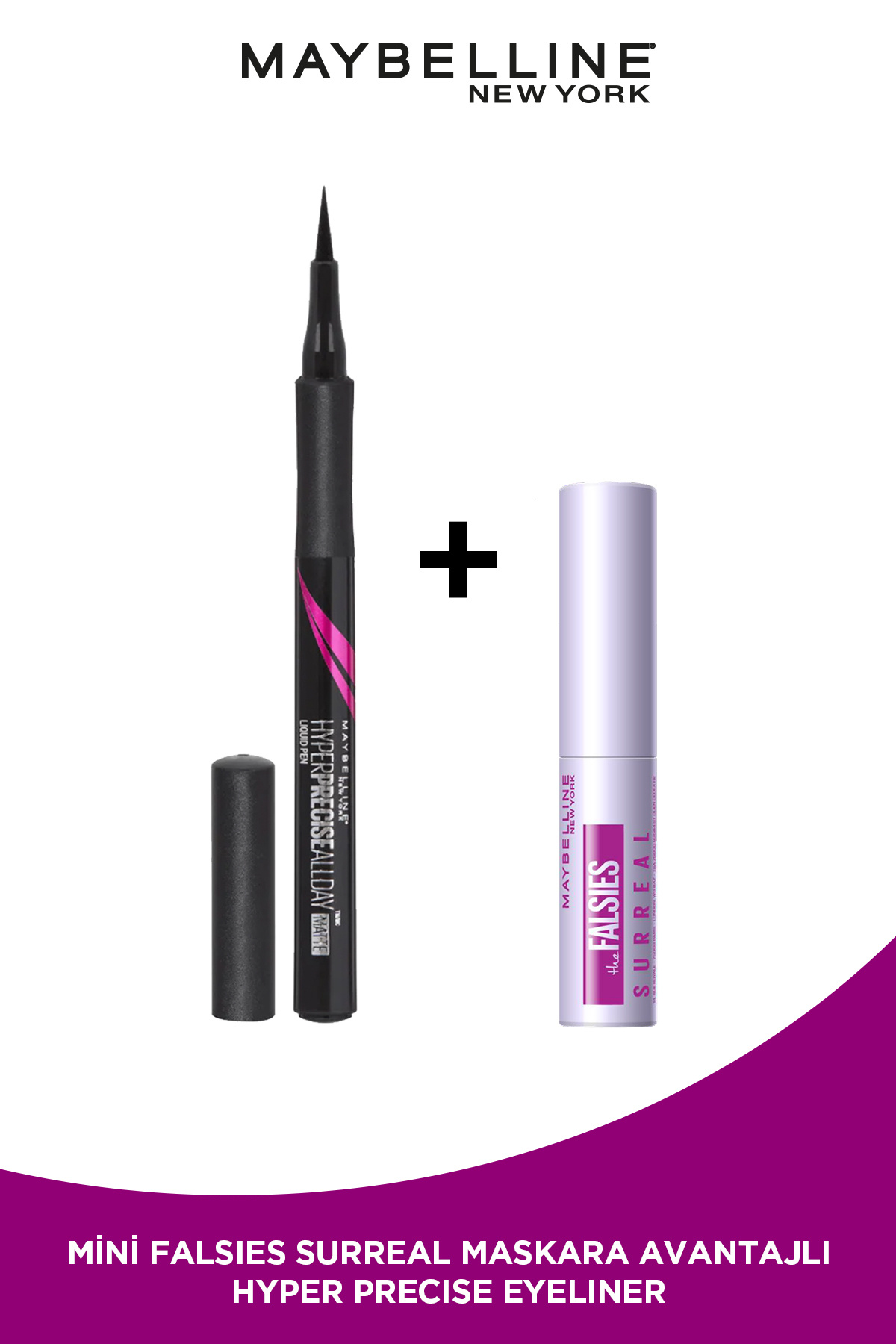 Maybelline New York Hyper Precise All Day Mat Siyah Eyeliner 701 + Mini Falsies Surreal Maskara Avantajlı Set