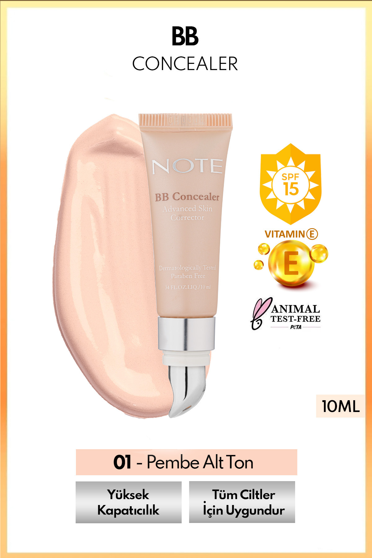 NOTE Bb Concealer Spf 15 Yoğun Kapatıcı Metal Başlıklı Göz Altı Kapatıcısı - 01 Açık