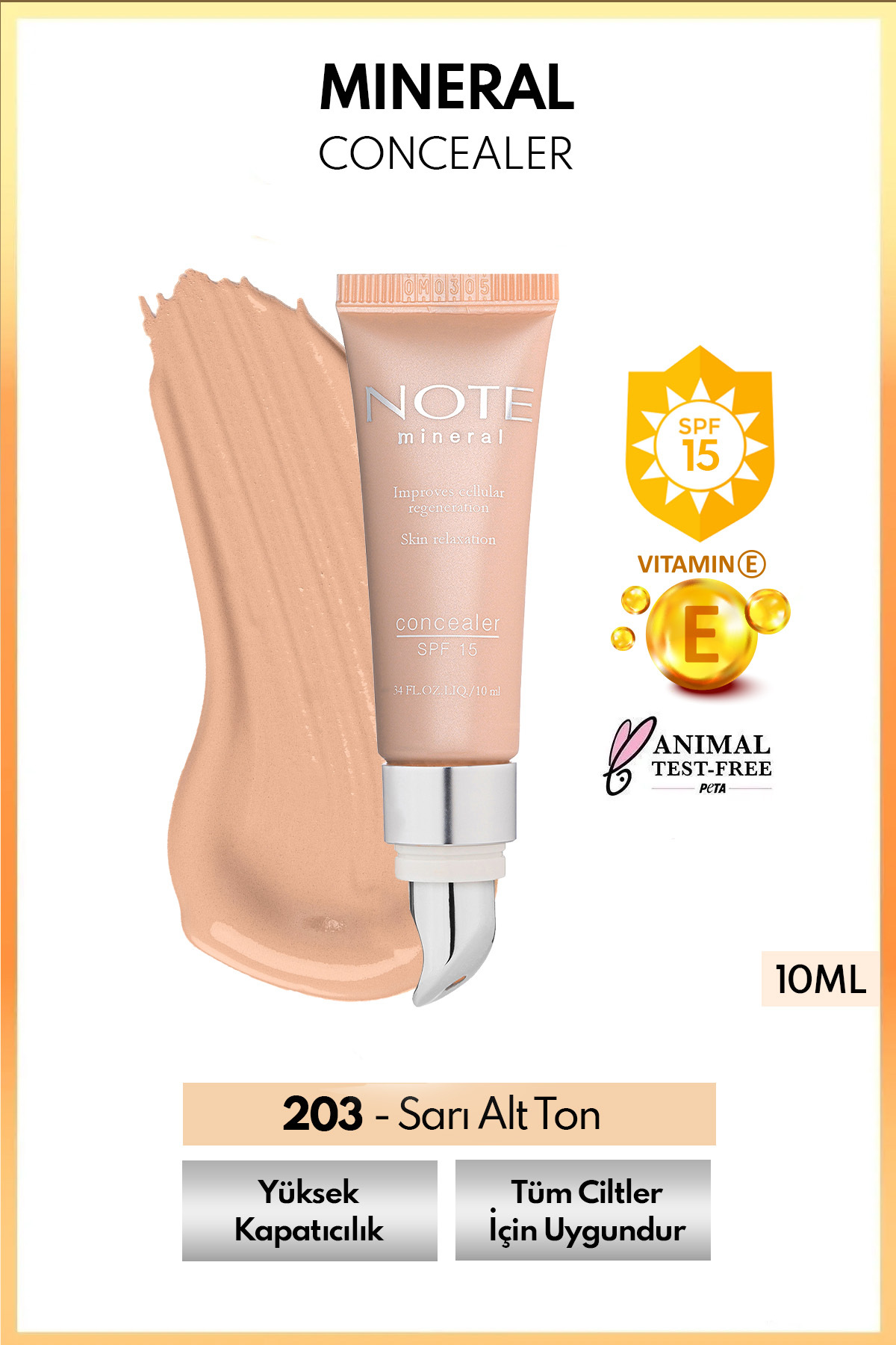 NOTE Mineral Concealer Spf 15 Yoğun Kapatıcı Metal Başlıklı Göz Altı Kapatıcısı - 203 Orta Koyu