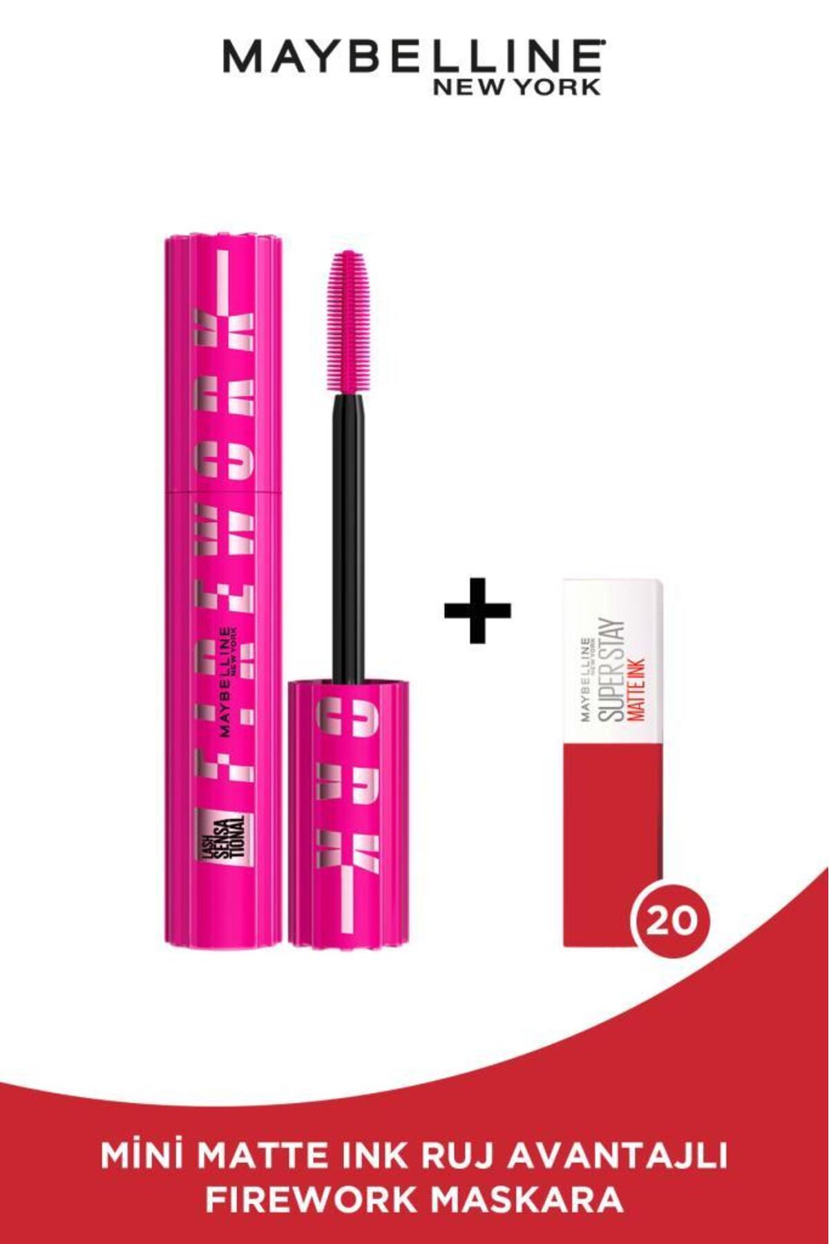 Maybelline New York Lash Sensational Firework Maskara & Mini Matte Ink 20 Kırmızı Ruj Makyaj Seti