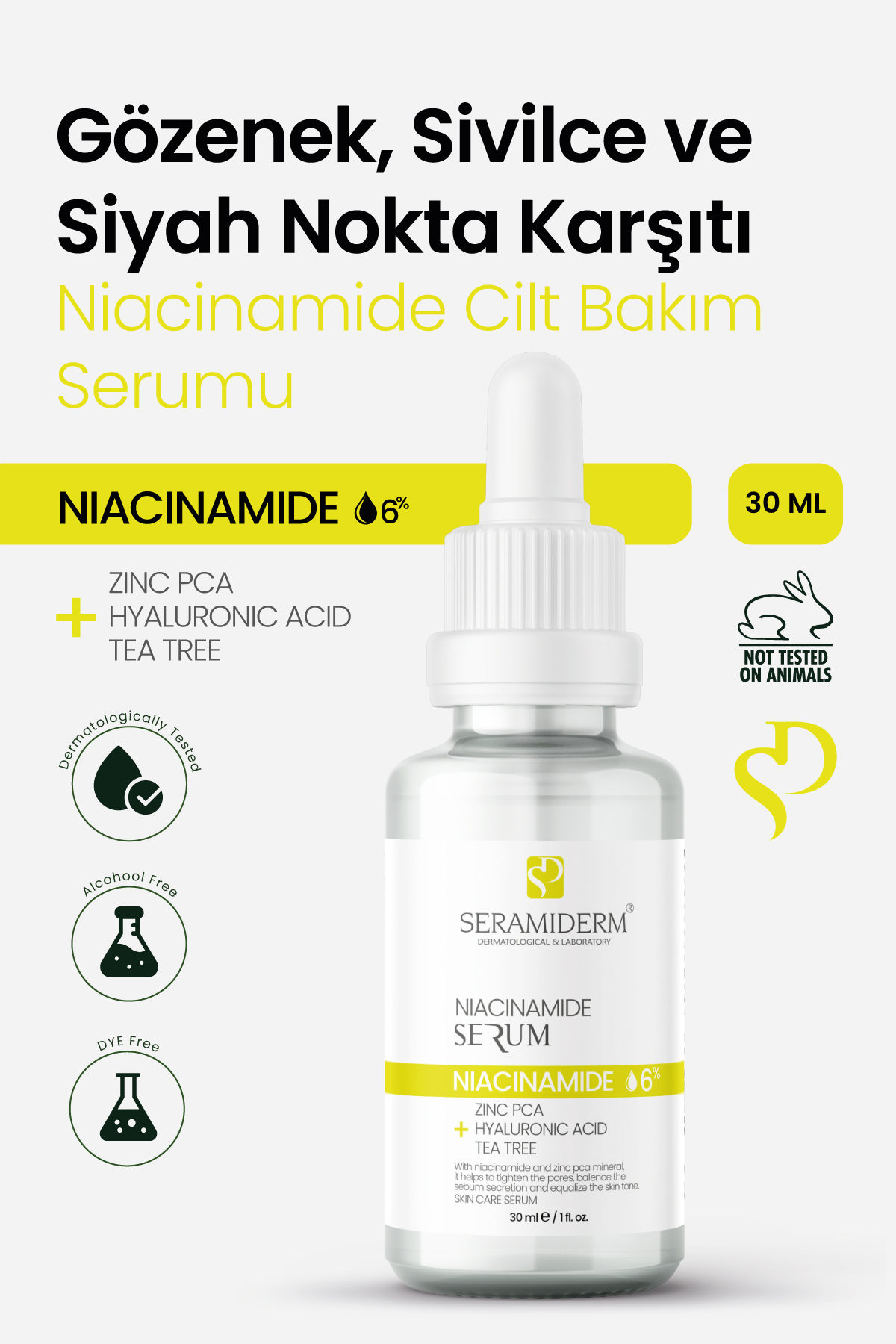 SERAMİDERM Dermatological & Laboratory Gözenek, Sivilce ve Siyah Nokta Karşıtı Niacinamide Cilt Bakım Serumu 30ml