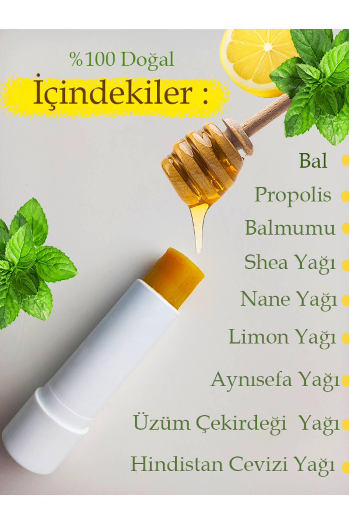 Petekoğlu Dudak Kremi Doğal Lip Balm Dudak Koruyucu Dudak Onarıcı Propolis Nane Limon Yağı Krem.