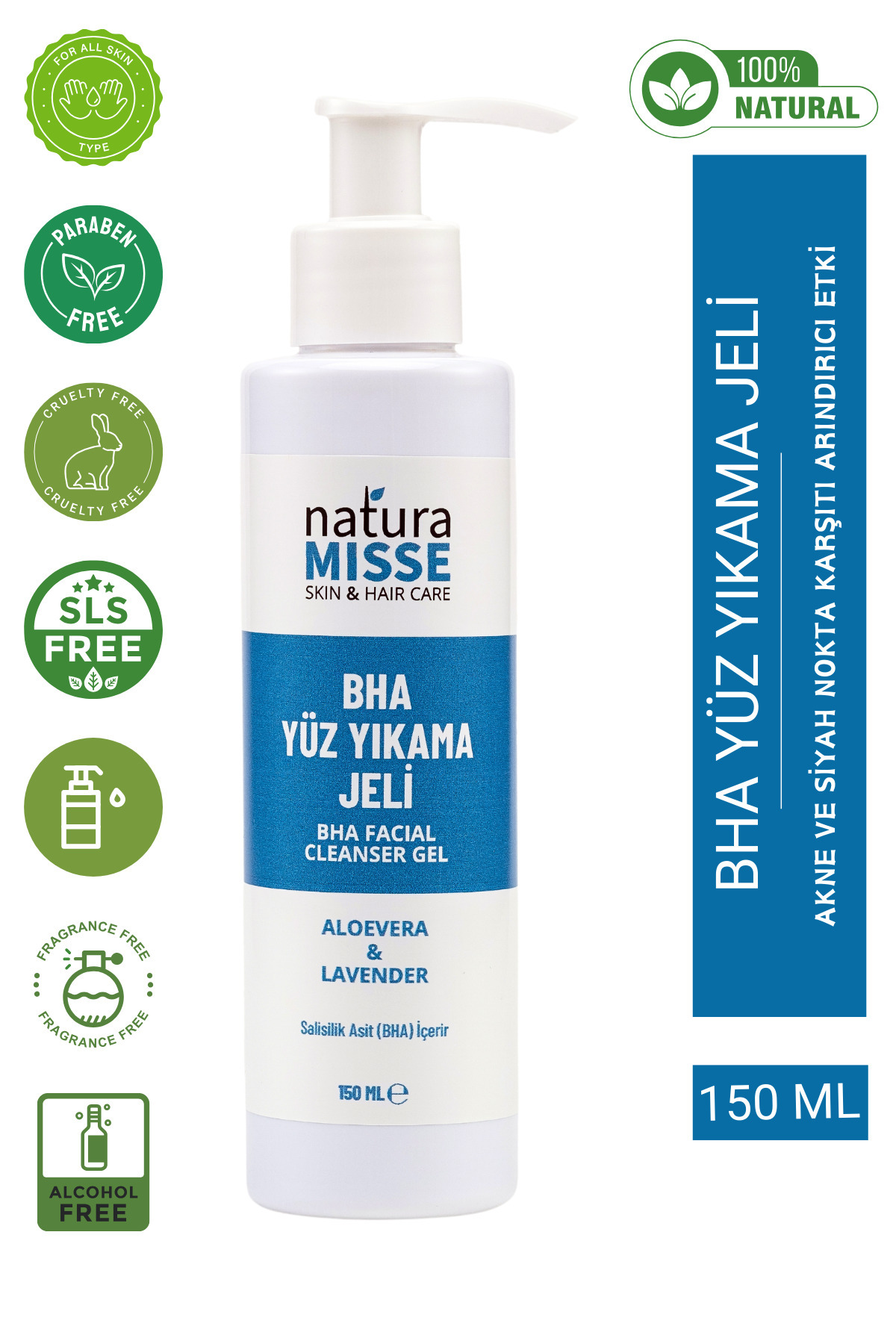 NaturaMisse Bha Yüz Yıkama Jeli 150 ml Salisilik Asit Akne Siyah Nokta Karşıtı Arındırıcı Günlük Yüz Temizleyici