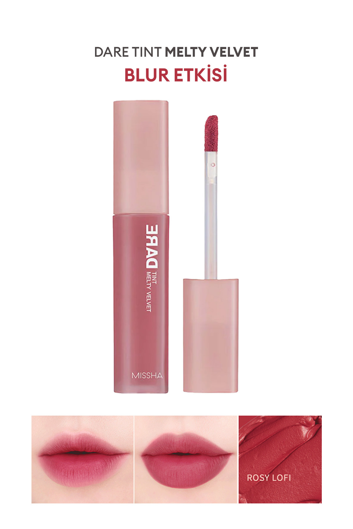 Missha Uzun Süre Kalıcı, Bulaşma Yapmayan, Kadifemsi Bitiş Sunan Tint Dare Tint Melty Velvet (Rosy Lofi)