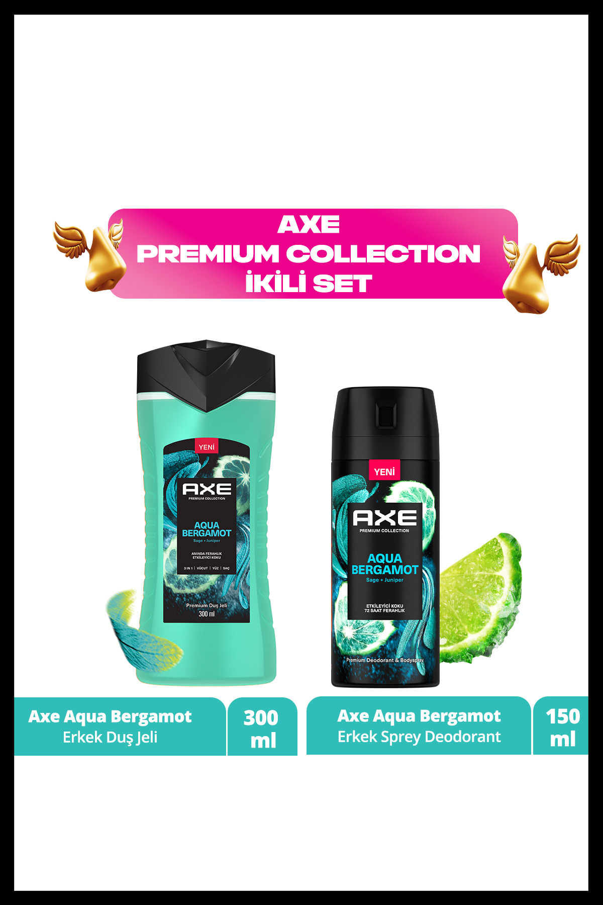 Axe Premium Duş Jeli Aqua Bergamot 3 In 1 300 ml Erkek Sprey Deodorant Aqua Bergamot 150 ml