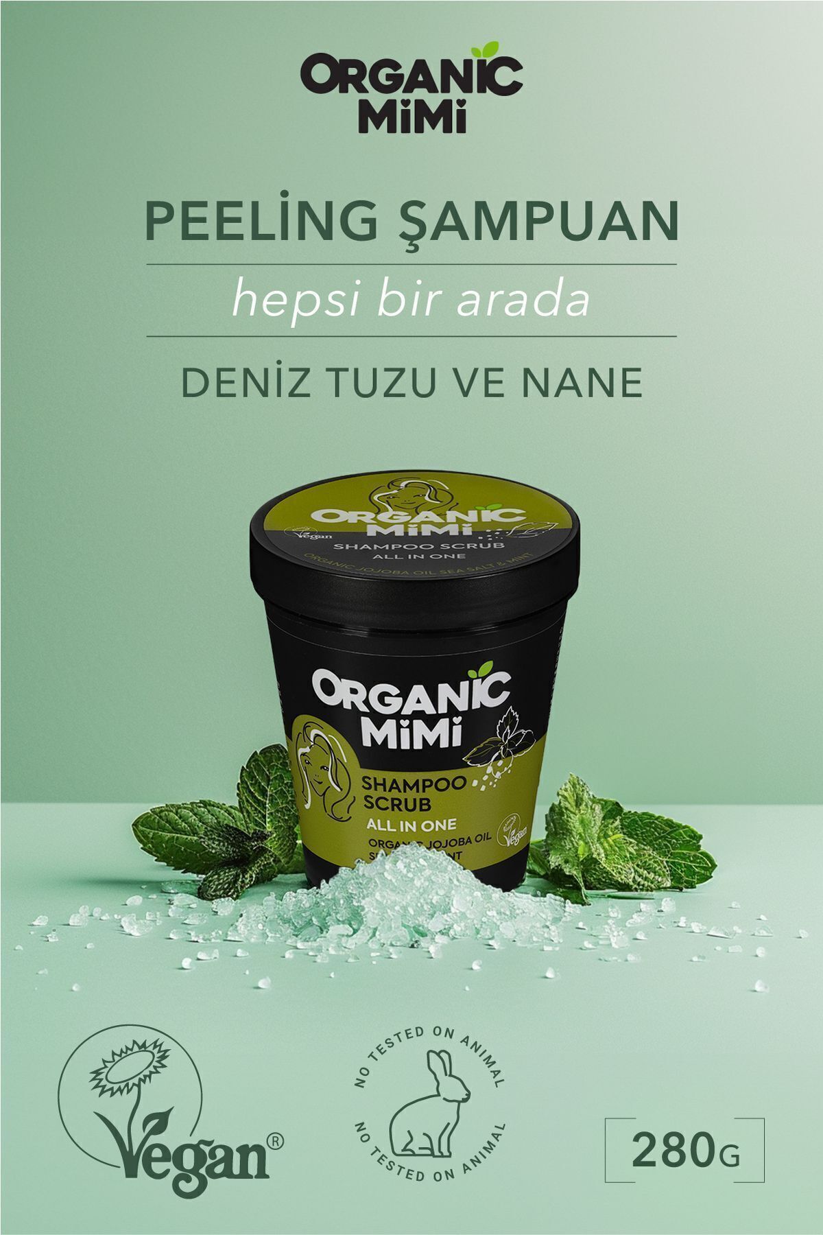 ORGANİC MİMİ Peeling Şampuanı Saç Dökülmesine Karşı Deniz Tuzu Ve Organik Nane, Kepek Önleyici, 280 G