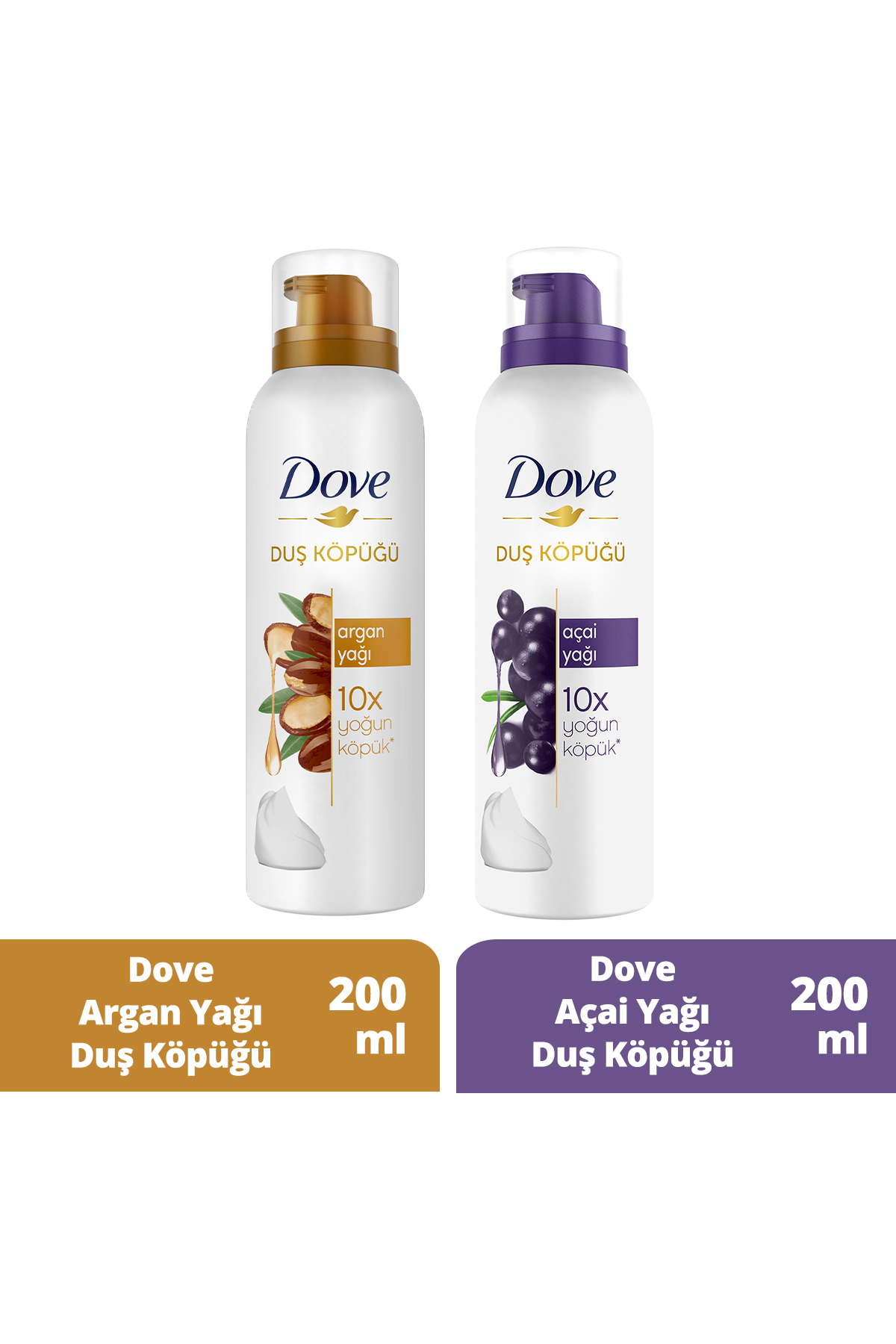 Dove Köpük Duş Jeli Argan Yağı 200 ml X1 Duş Köpüğü Açai Yağı 200ml X1