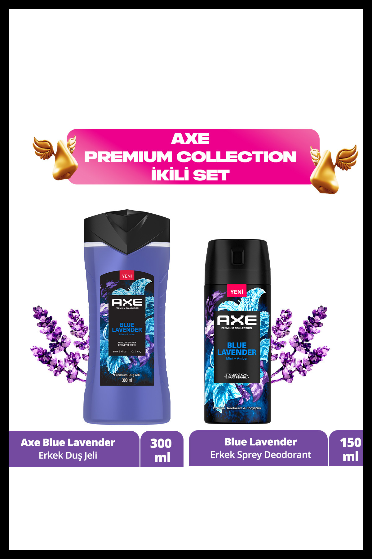 Axe Premium Duş Jeli Blue Lavender 3 In 1 300 ml Erkek Sprey Deodorant Blue Lavender 150 ml