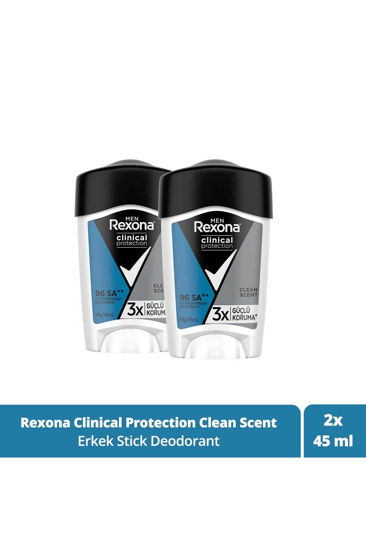 Rexona Men Clinical Protection Erkek Stick Deodorant Clean Scent 3x Güçlü Koruma 45 ml x2