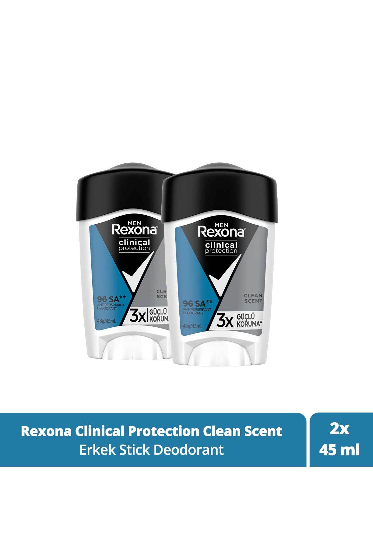 Rexona Men Clinical Protection Erkek Stick Deodorant Clean Scent 3x Güçlü Koruma 45 ml x2