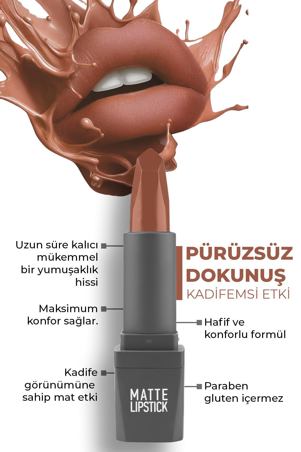Alix Avien Yoğun Renk Veren Uzun Süre Kalıcı Nemlendirici Kadifemsi Mat Ruj - Matte Lipstick 403 Caramel Nude