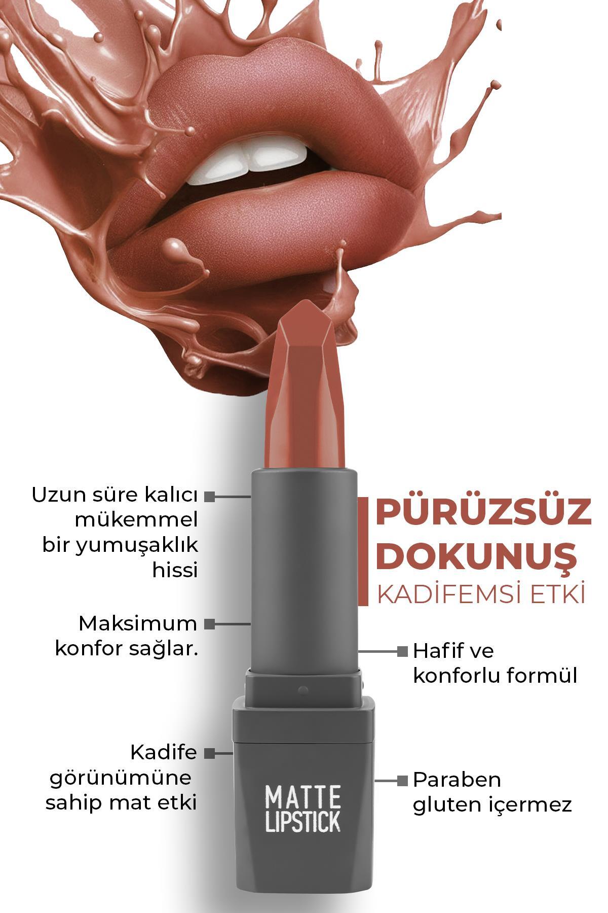 Alix Avien Yoğun Renk Veren Uzun Süre Kalıcı Nemlendirici Kadifemsi Mat Ruj - Matte Lipstick 406 Soft Terracott
