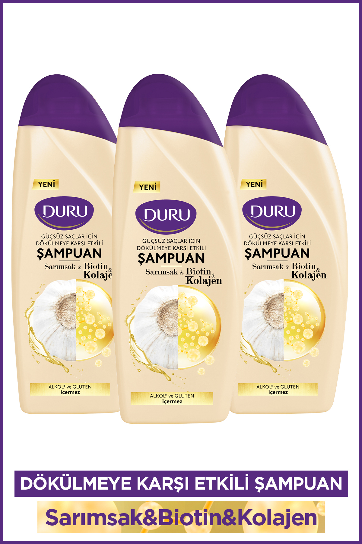 Duru Sarımsak&Biotin&Kolajen Dökülmeye Karşı Etkili Şampuan 3x500 ml