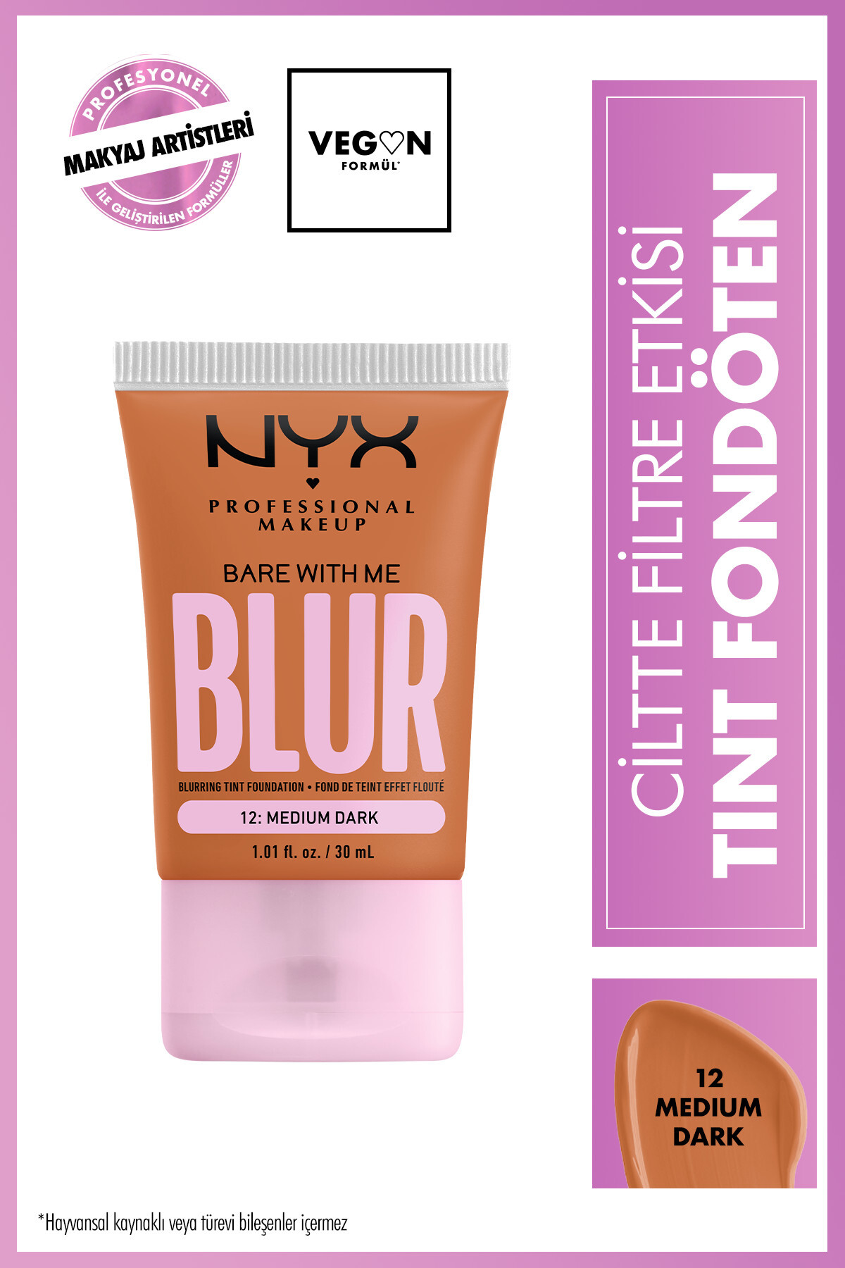 NYX Professional Makeup Bronz Ciltler ve Kontür İçin Filtre Etkili Fondöten – 12 Medium Dark