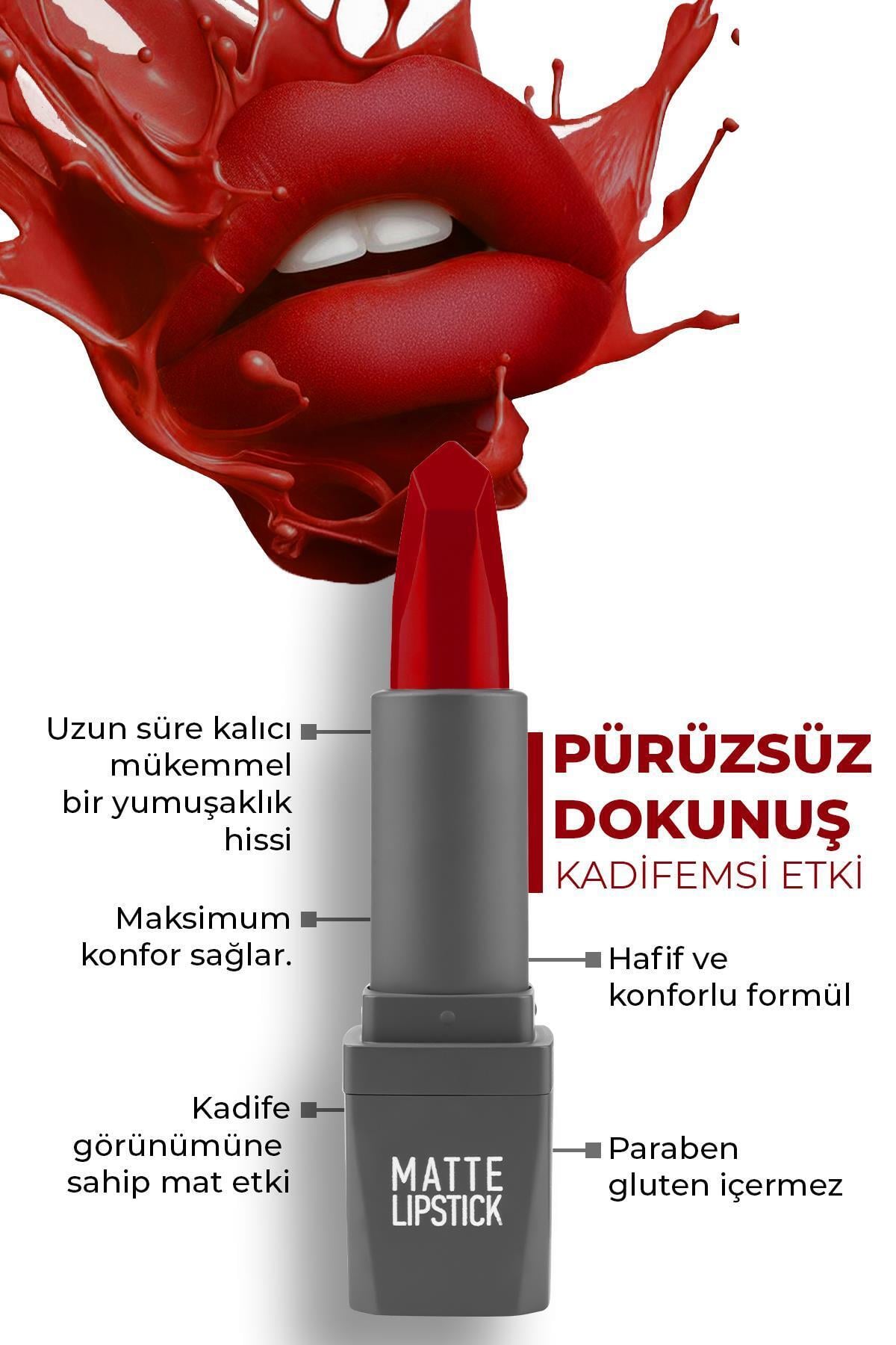 Alix Avien Yoğun Renk Veren Uzun Süre Kalıcı Nemlendirici Kadifemsi Mat Ruj - Matte Lipstick 422 Wild Red