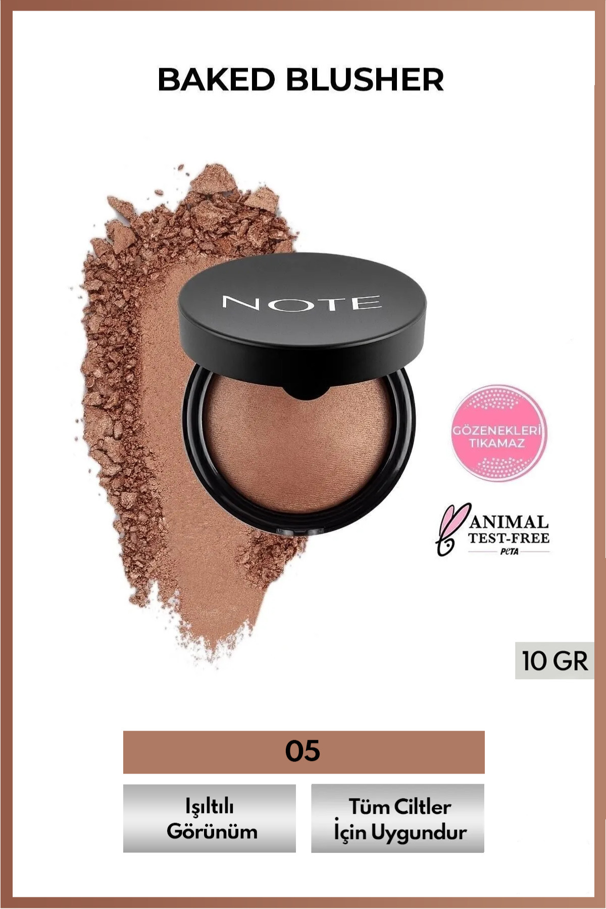 NOTE Baked Blusher Işıltılı Fırınlanmış Toz Allık - 05 Mocha Taste