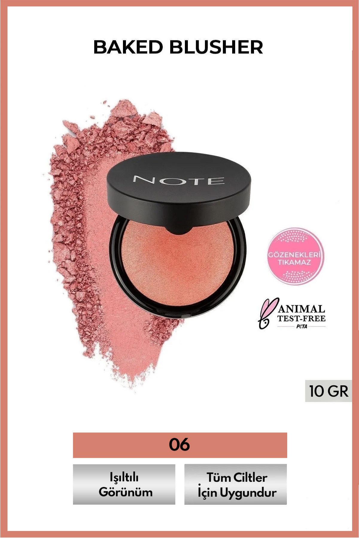 NOTE Baked Blusher Işıltılı Fırınlanmış Toz Allık - 06 Hot Rose