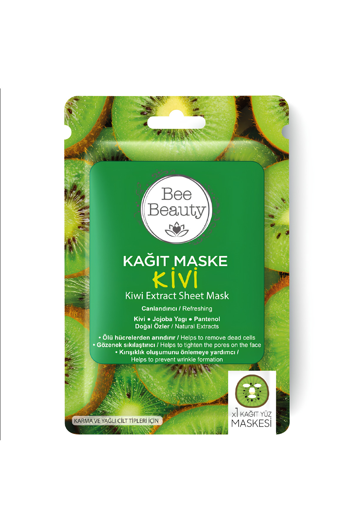 Bee Beauty Kivi Desenli Kağıt Yüz Maskesi Jojoba Yağı Canlandırıcı Kivi Pantenol Kağıt Maske