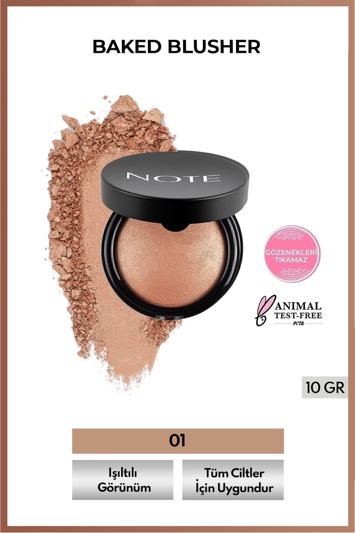 NOTE Baked Blusher Işıltılı Fırınlanmış Toz Allık - 01 Pleasure