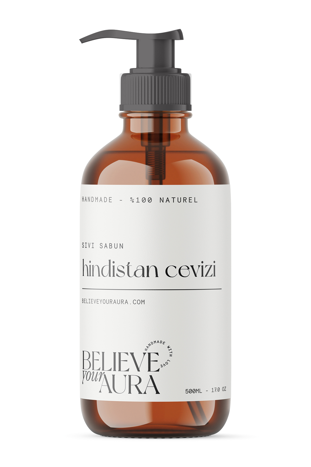 Believe Your Aura %100 Doğal Hindistan Cevizi Yağı El ve Cilt Sıvı Sabunu - E-Vitamini Aloe Vera Shea Butter - 500 ml