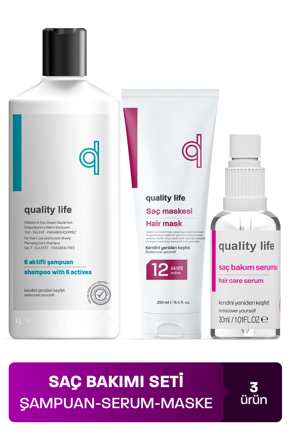 Quality Life Saç Bakım Seti - Şampuan Serum Saç Maskesi - Saç Bakım Ürünleri - Saç Bakımı Onarıcı Set Erkek Kadın