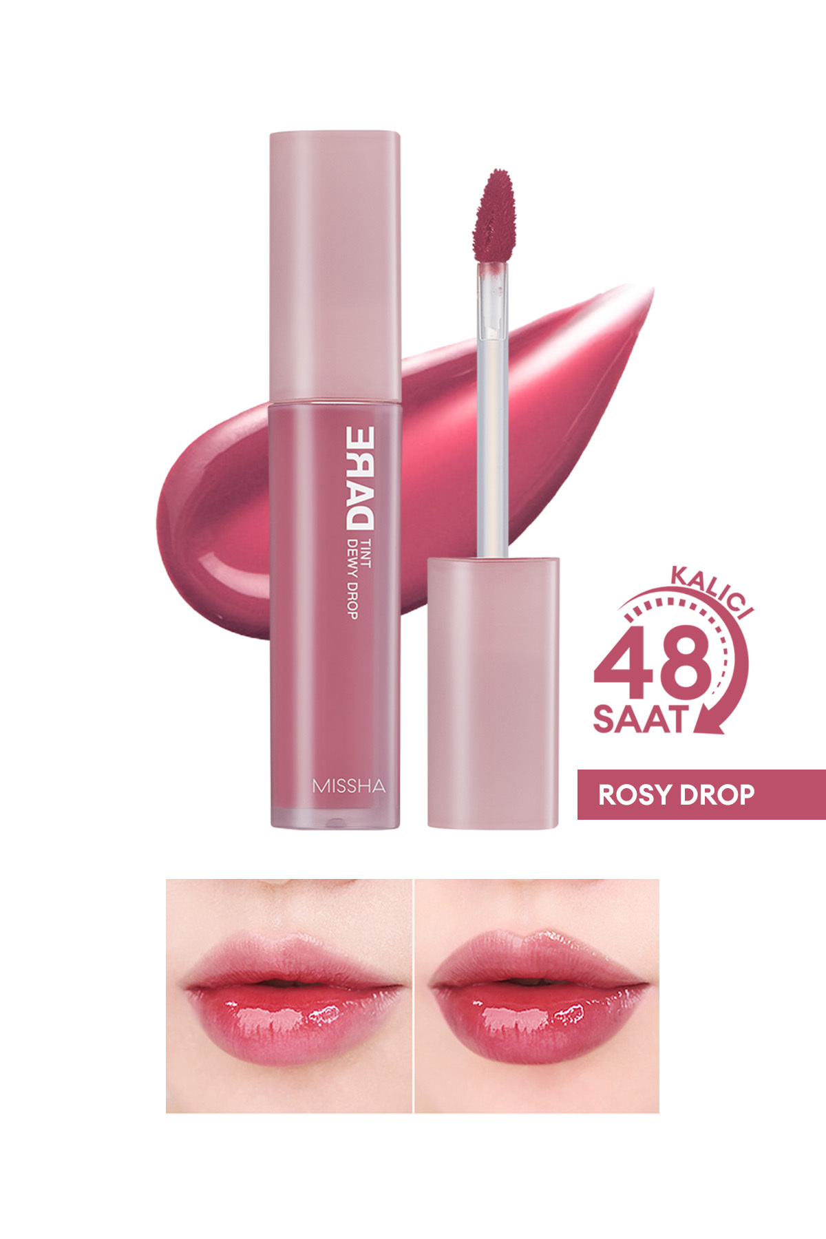 Missha Uzun Süre Kalıcı, Nemli Bitiş Sunan Parlak Tint Dare Tint Dewy Drop (ROSY DROP)
