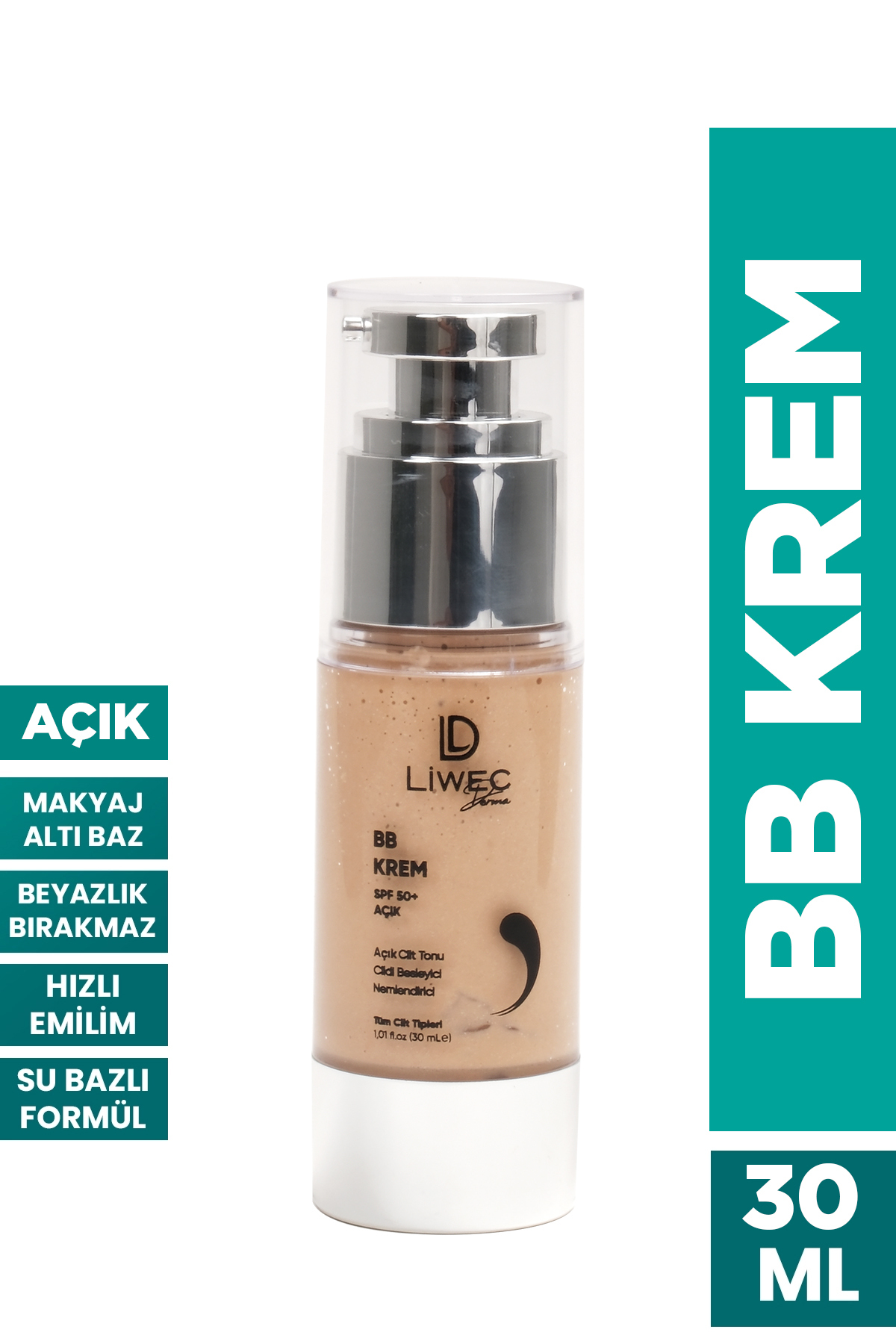 LIWECDERMA Bb Krem 50 ml – Doğal Kapak, Nemlendirme & Güneş Koruması
