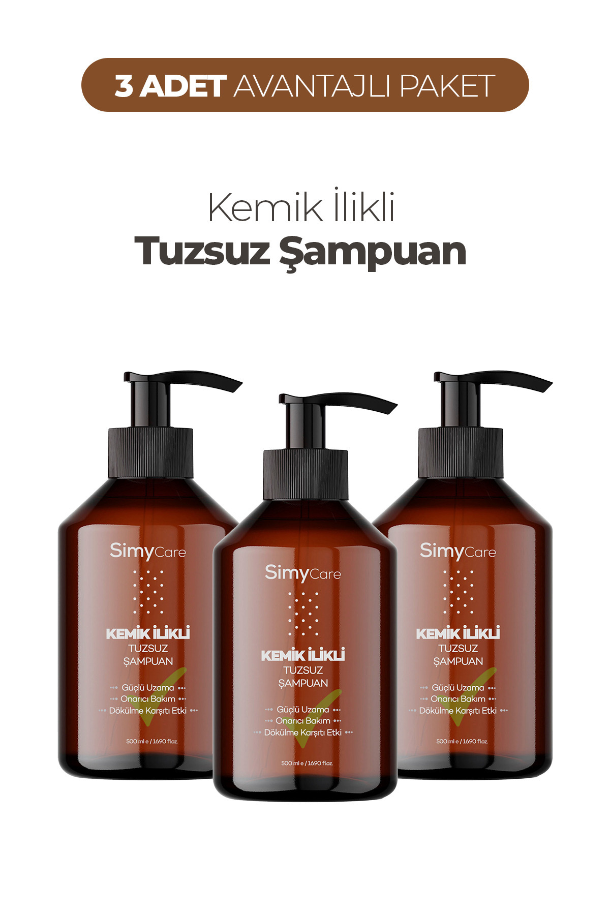 SimyCare 3'lu Kemik İlikli Tuzsuz Saç Şampuanı